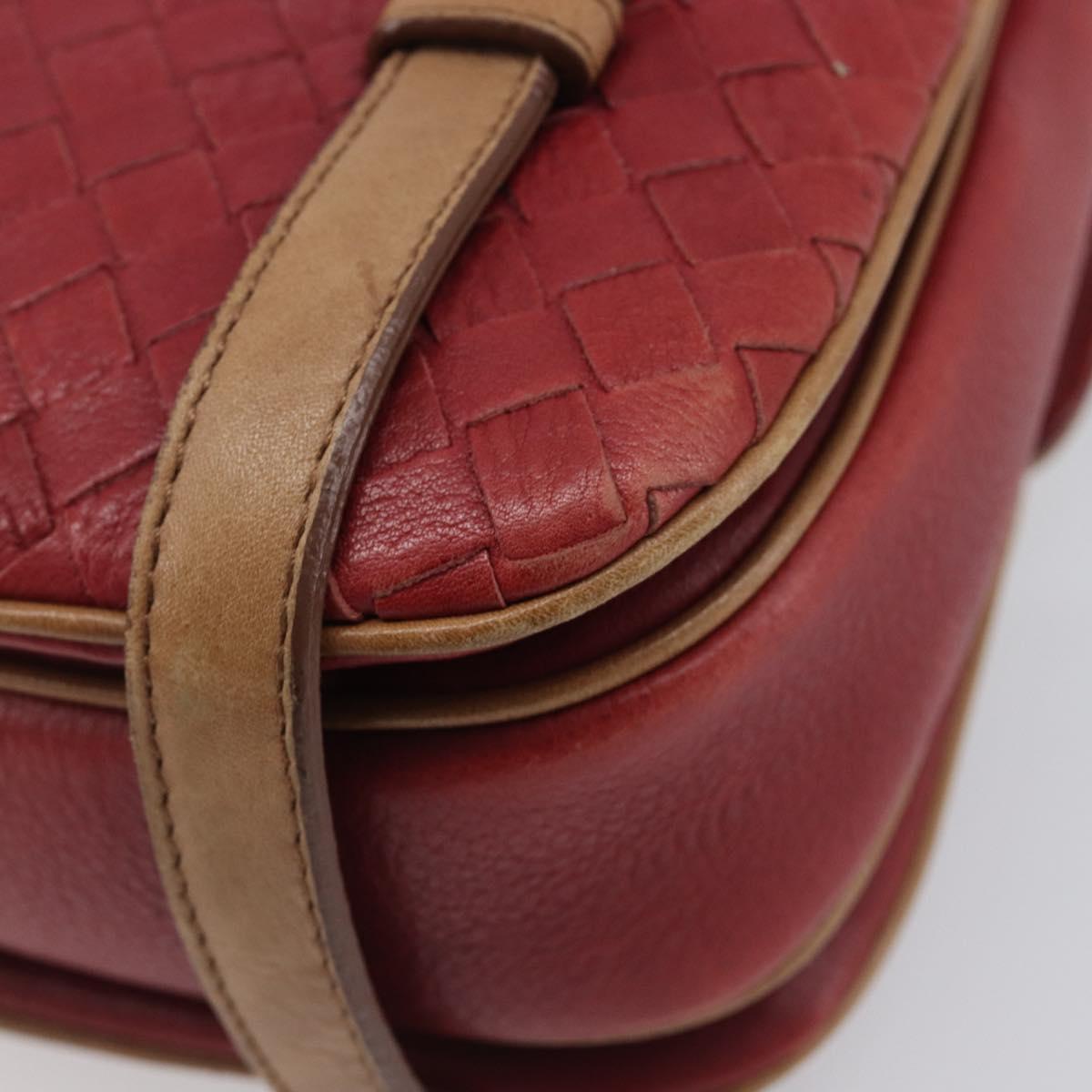 Bottega Veneta INTRECCIATO Hand Bag Leather Outlet Red Gold Auth 209838V