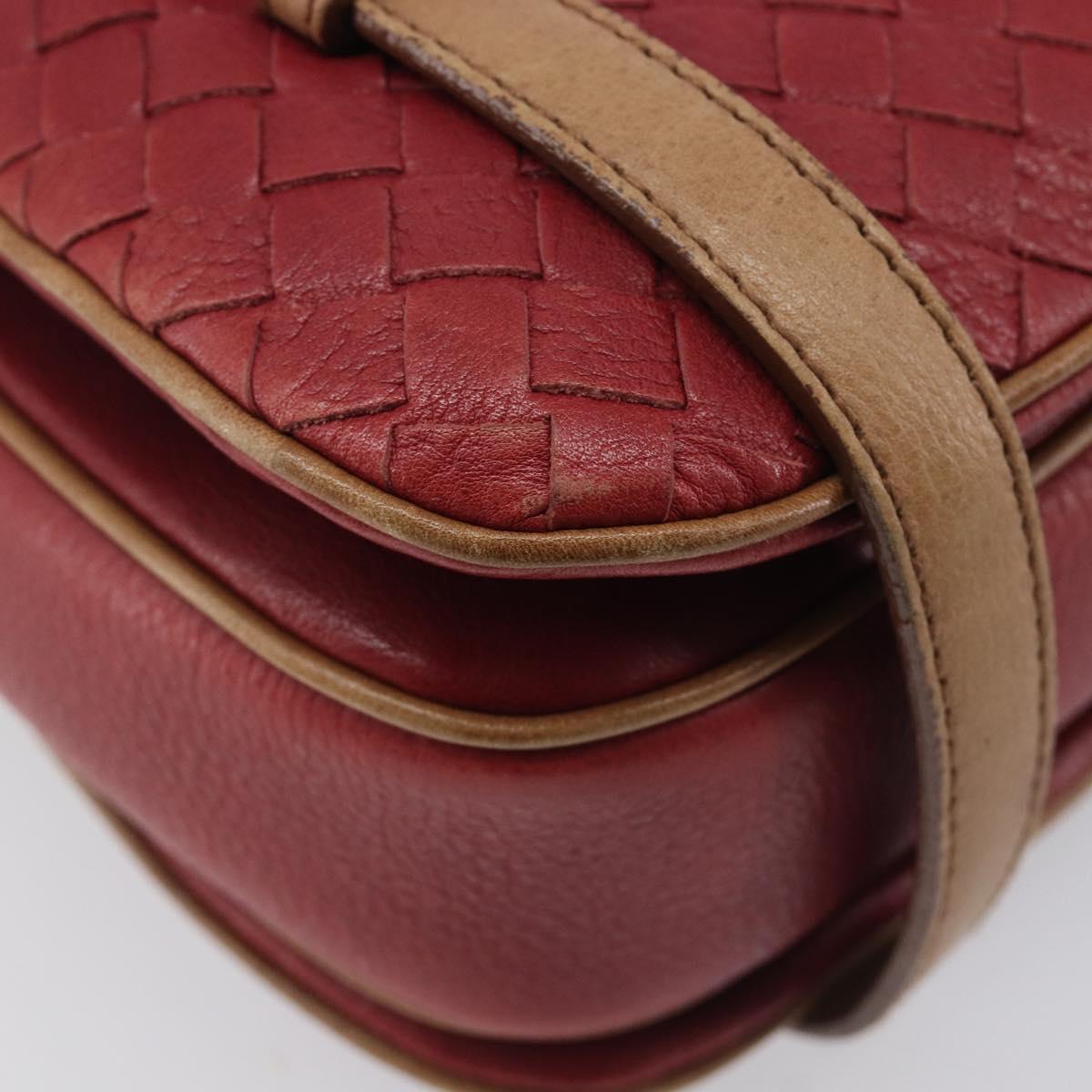 Bottega Veneta INTRECCIATO Hand Bag Leather Outlet Red Gold Auth 209838V