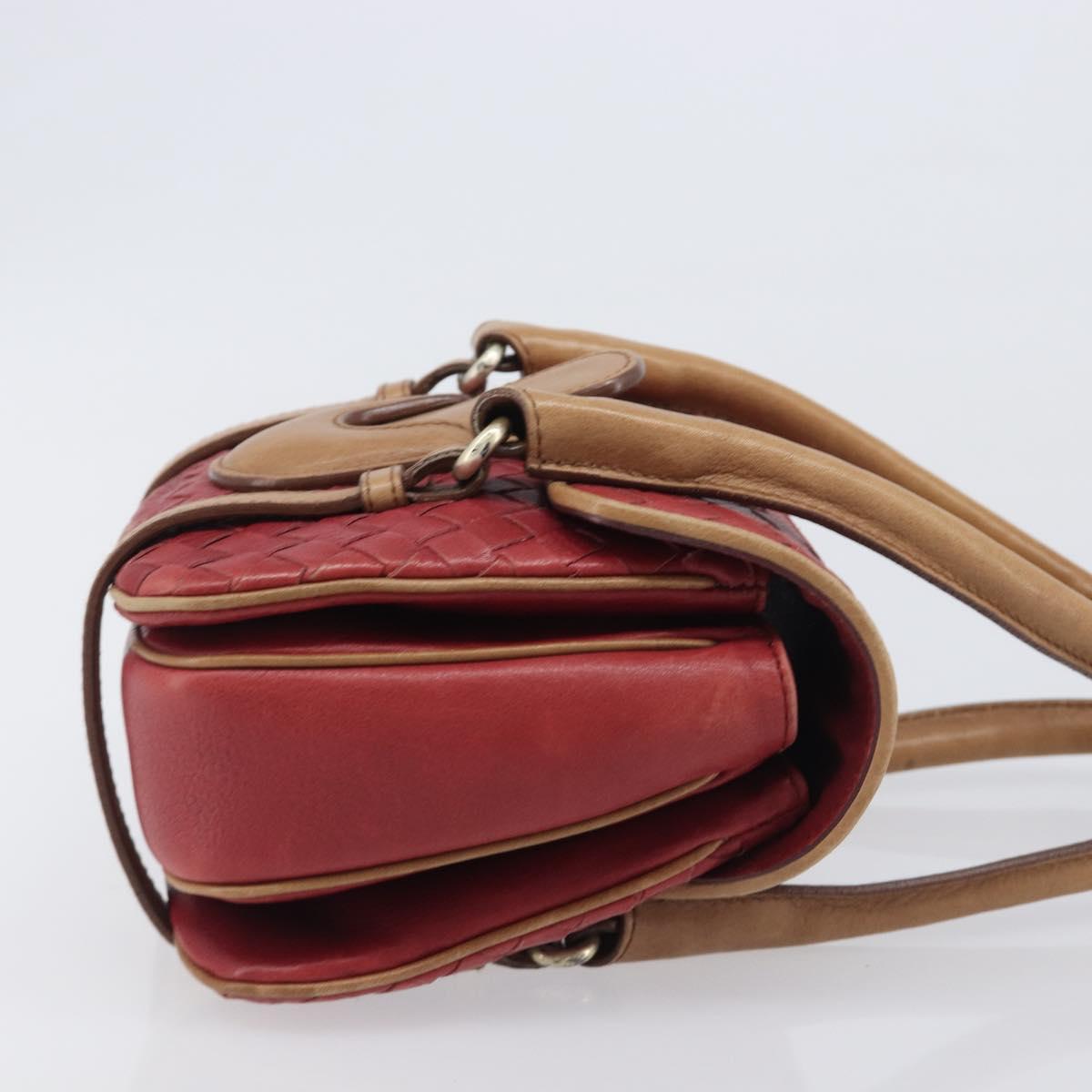 Bottega Veneta INTRECCIATO Hand Bag Leather Outlet Red Gold Auth 209838V