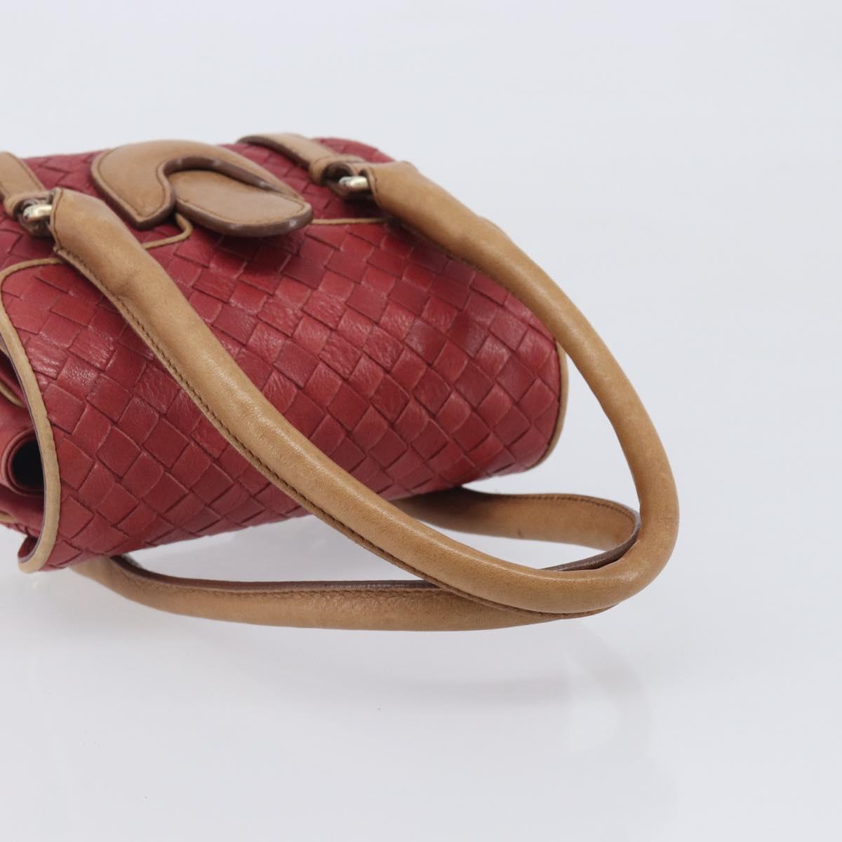 Bottega Veneta INTRECCIATO Hand Bag Leather Outlet Red Gold Auth 209838V