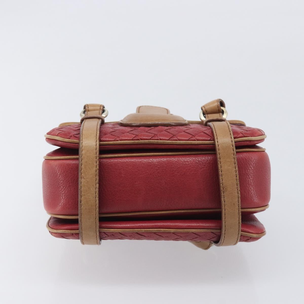 Bottega Veneta INTRECCIATO Hand Bag Leather Outlet Red Gold Auth 209838V