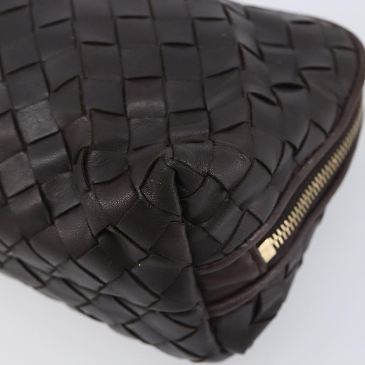 Bottega Veneta INTRECCIATO Pouch Leather Dark Brown Gold Auth 209842A