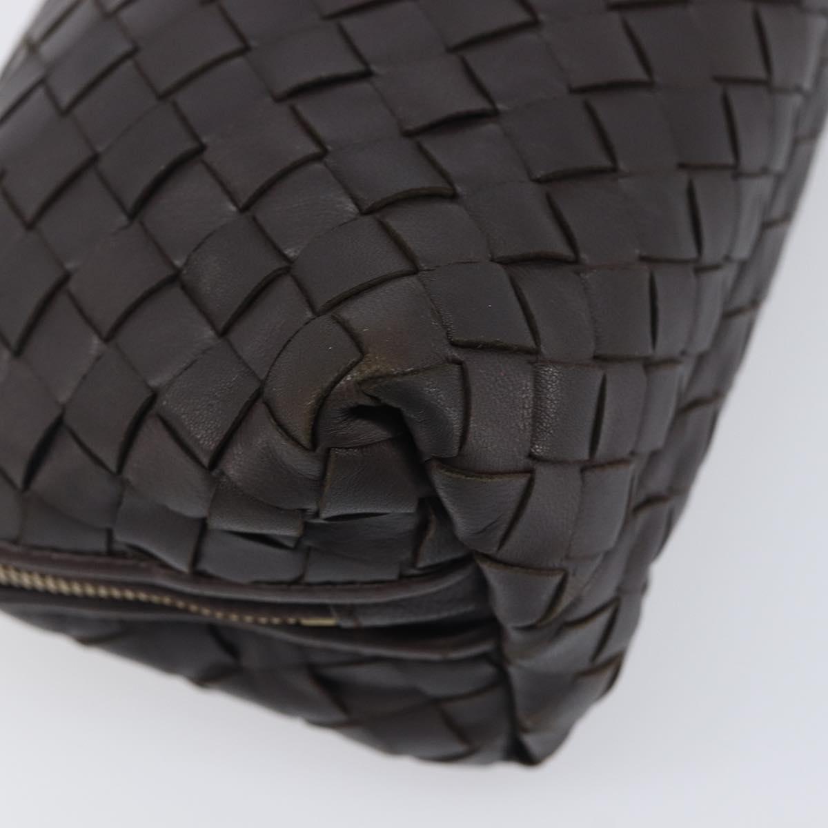Bottega Veneta INTRECCIATO Pouch Leather Dark Brown Gold Auth 209842A