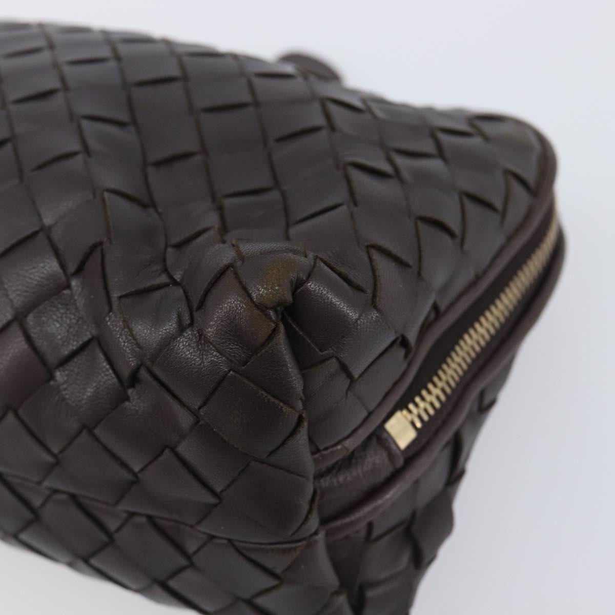 Bottega Veneta INTRECCIATO Pouch Leather Dark Brown Gold Auth 209842A
