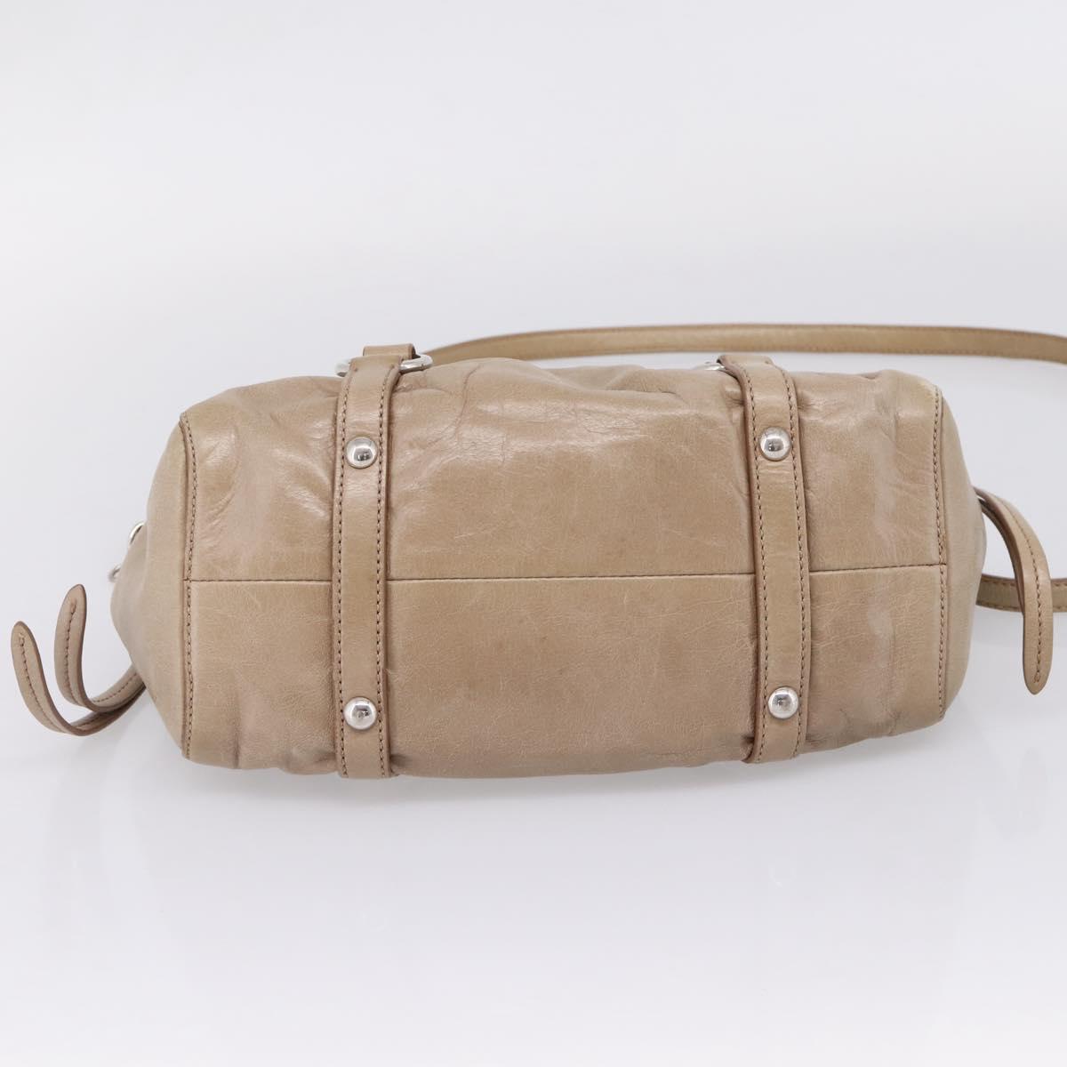 Miu Miu Hand Bag Vitellolux 2way Beige Silver Auth 209843V
