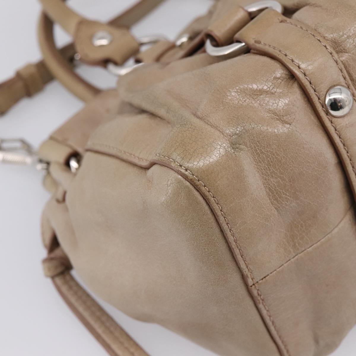 Miu Miu Hand Bag Vitellolux 2way Beige Silver Auth 209843V