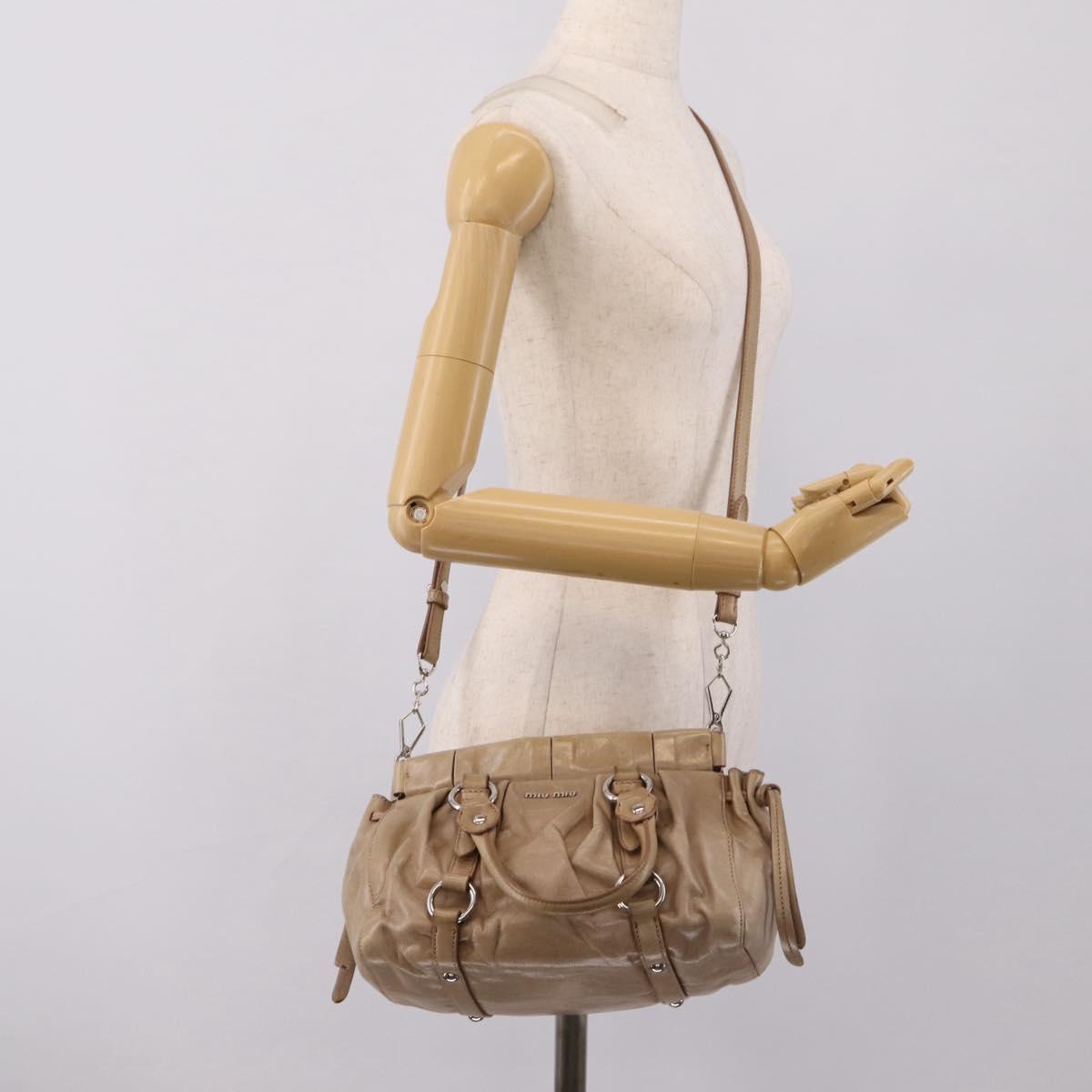 Miu Miu Hand Bag Vitellolux 2way Beige Silver Auth 209843V