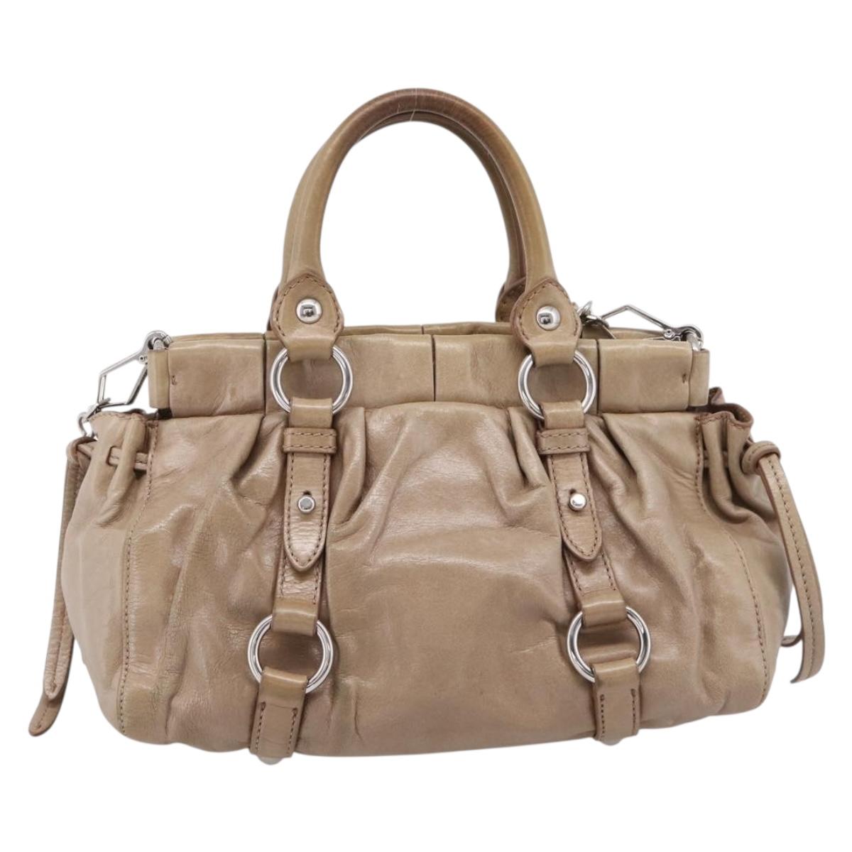Miu Miu Hand Bag Vitellolux 2way Beige Silver Auth 209843V