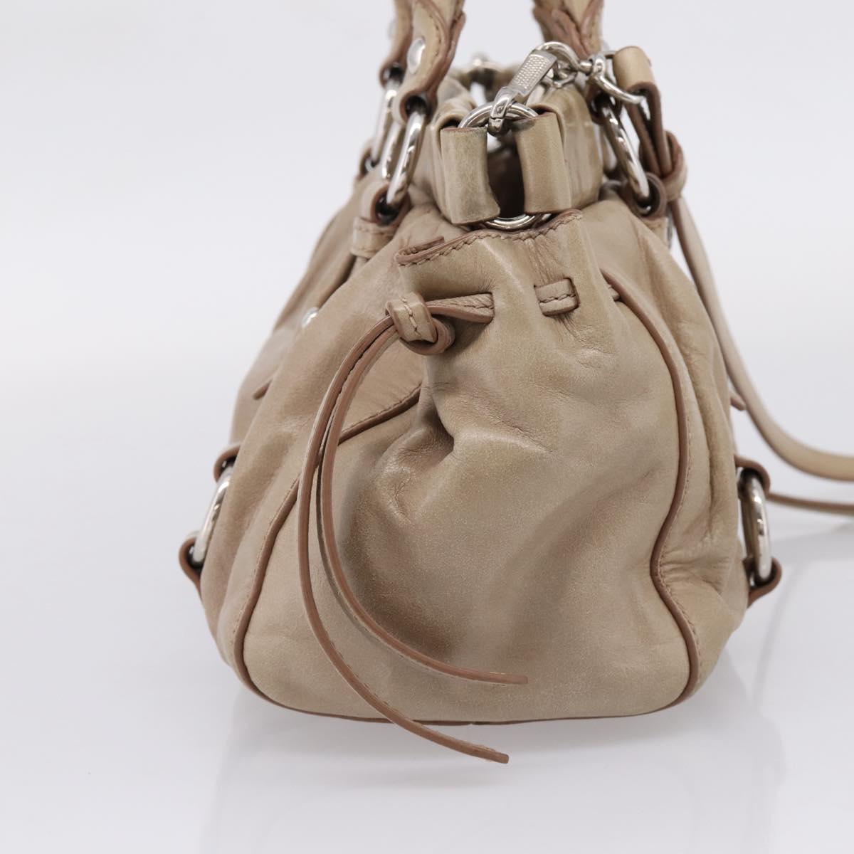 Miu Miu Hand Bag Vitellolux 2way Beige Silver Auth 209843V