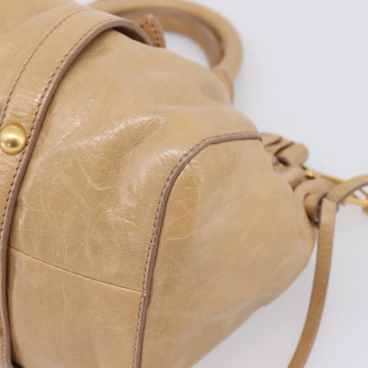 Miu Miu Hand Bag Vitellolux 2way Beige Gold Auth 209844V