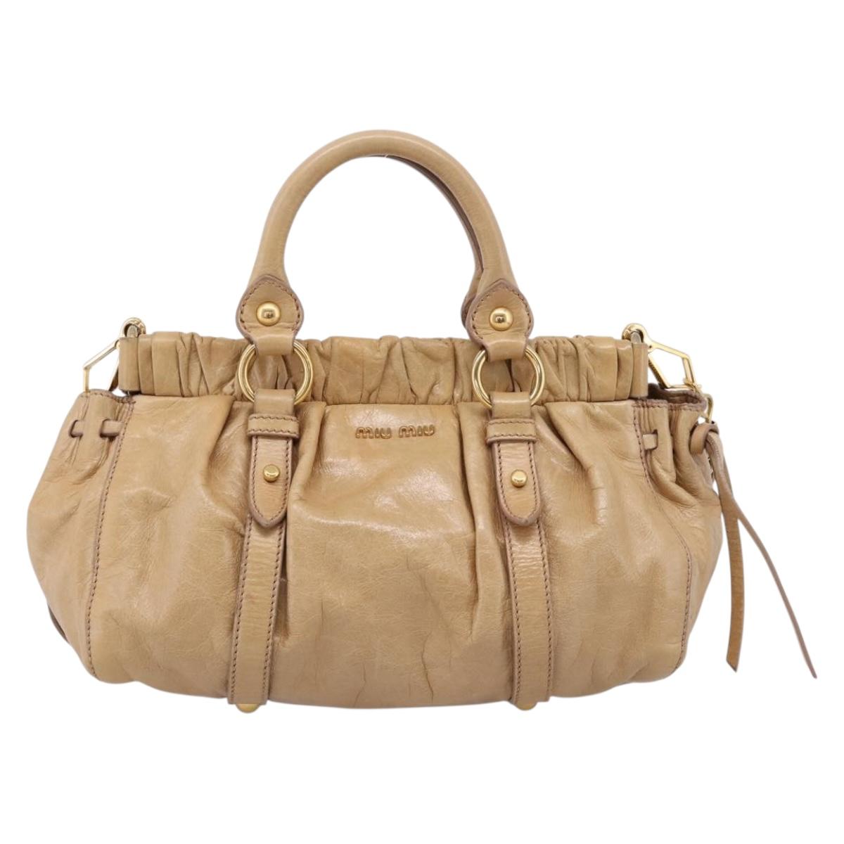 Miu Miu Hand Bag Vitellolux 2way Beige Gold Auth 209844V