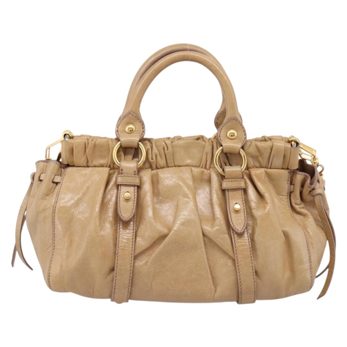 Miu Miu Hand Bag Vitellolux 2way Beige Gold Auth 209844V