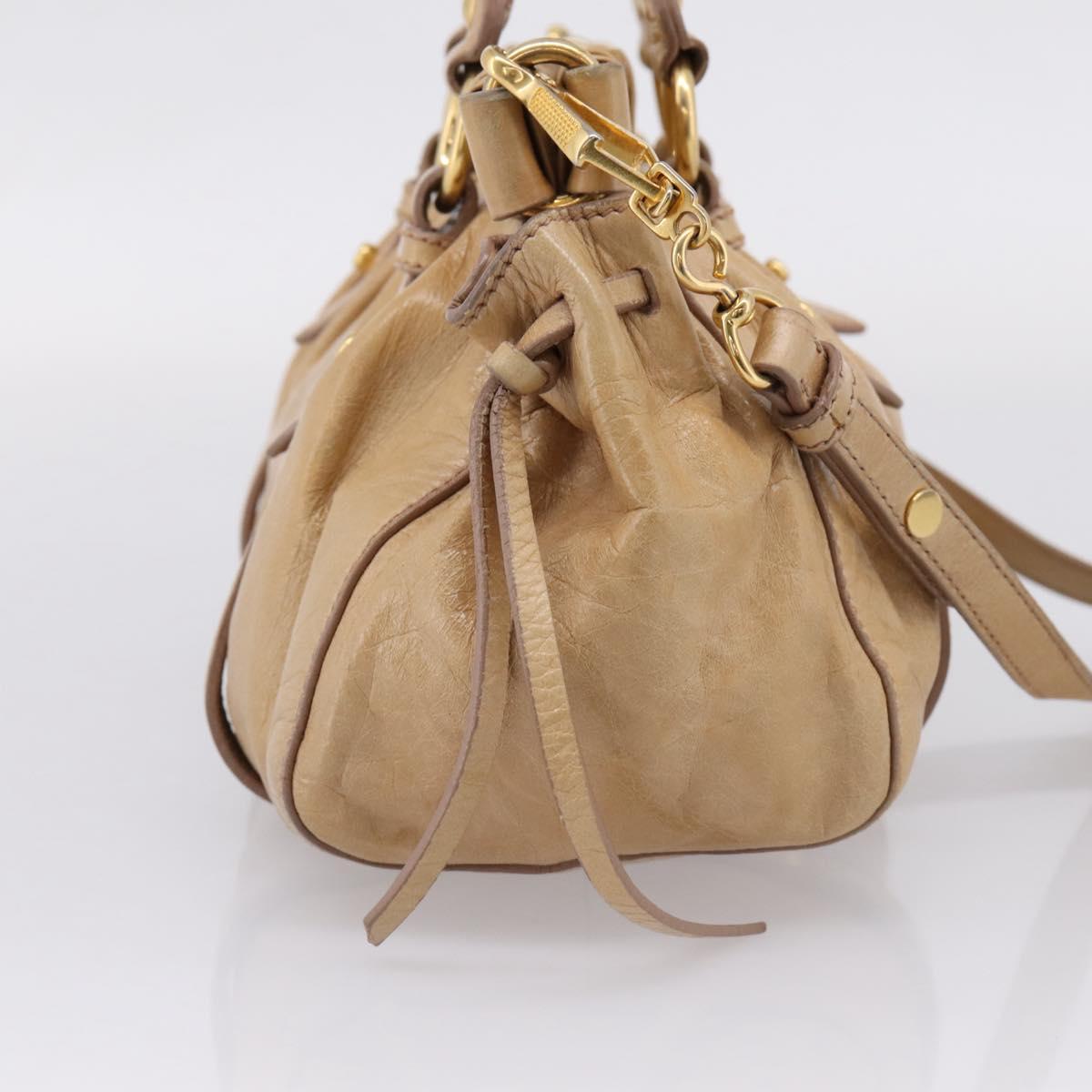 Miu Miu Hand Bag Vitellolux 2way Beige Gold Auth 209844V