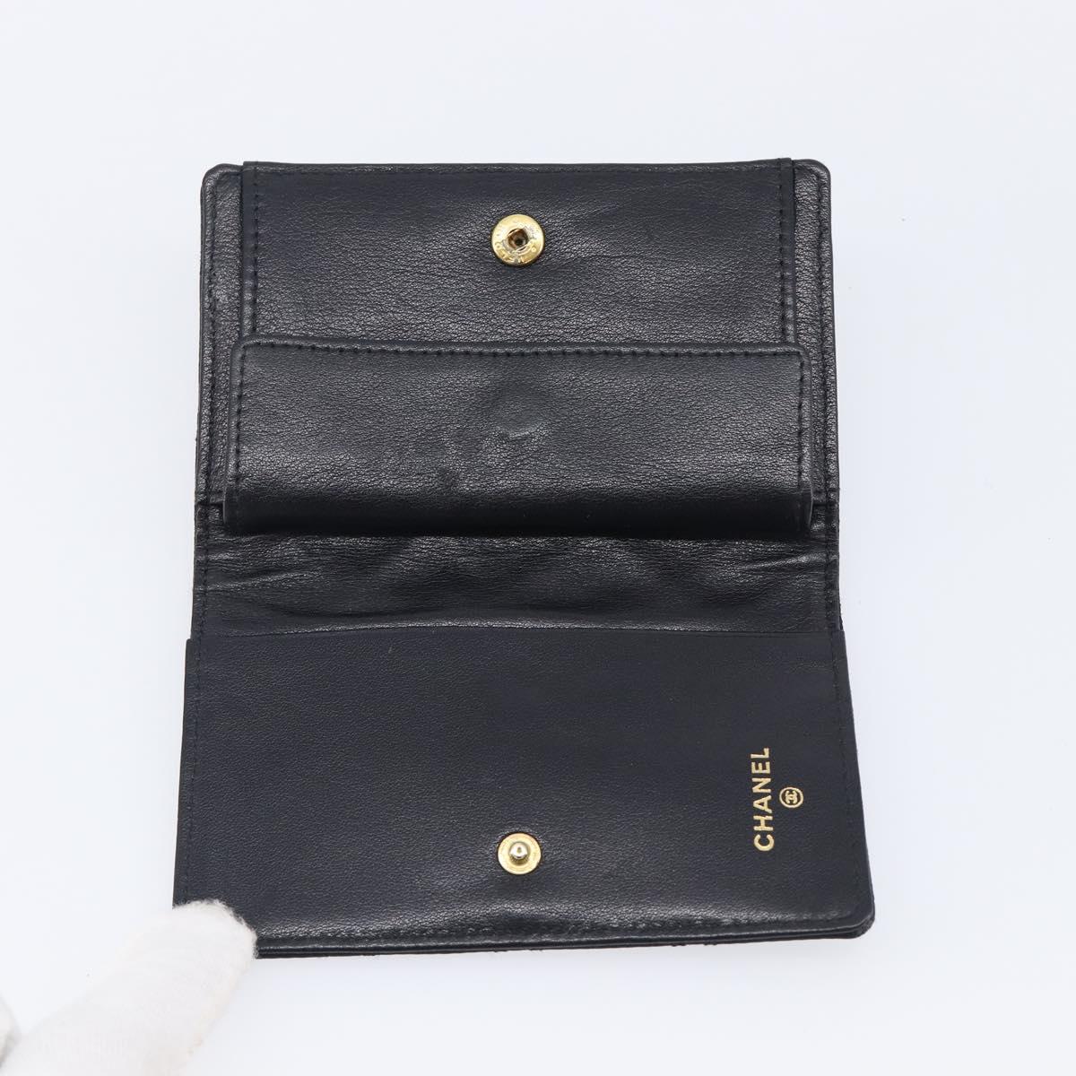 CHANEL Bicolore Card Case Satin Black Gold CC Auth 209845V