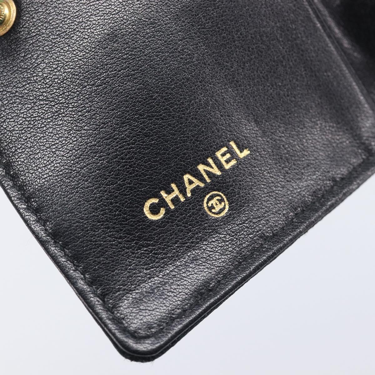 CHANEL Bicolore Card Case Satin Black Gold CC Auth 209845V