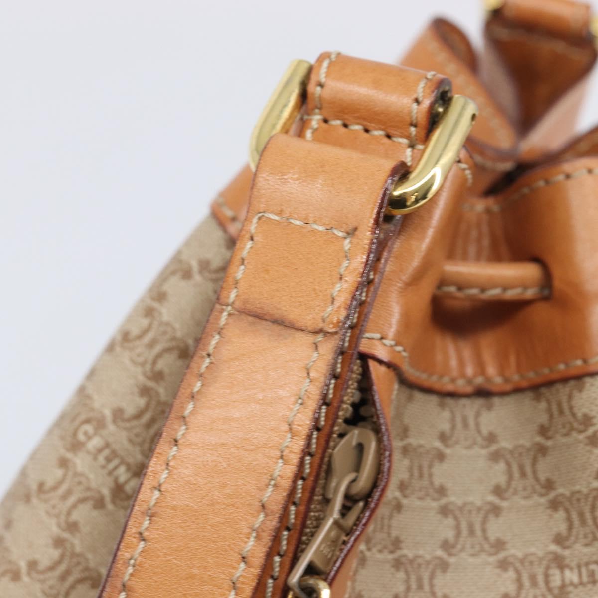 CELINE Macadam Canvas Shoulder Bag PVC Beige Gold Auth 209850A