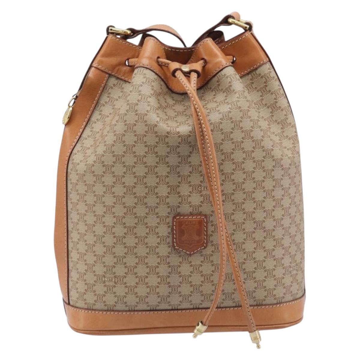 CELINE Macadam Canvas Shoulder Bag PVC Beige Gold Auth 209850A