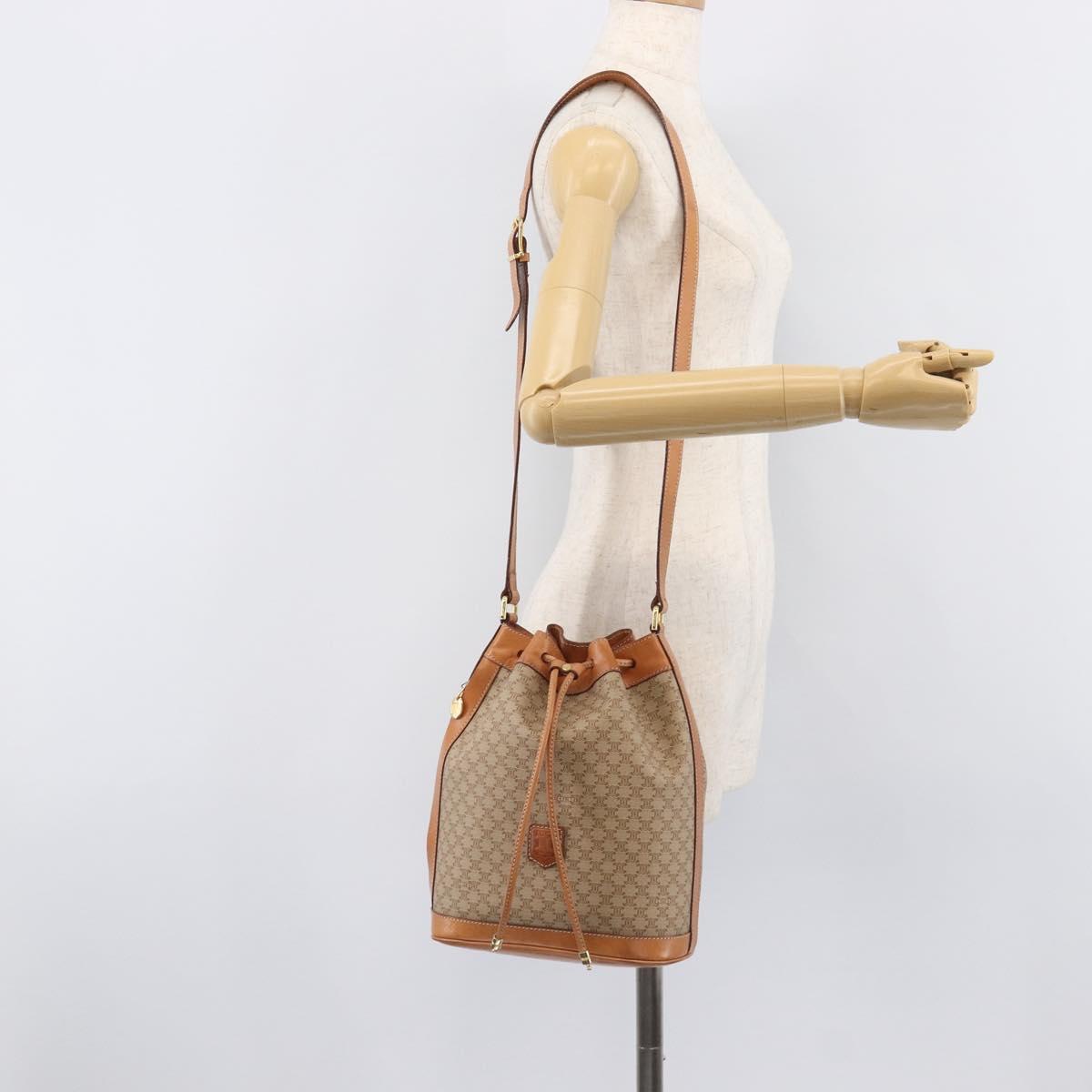 CELINE Macadam Canvas Shoulder Bag PVC Beige Gold Auth 209850A