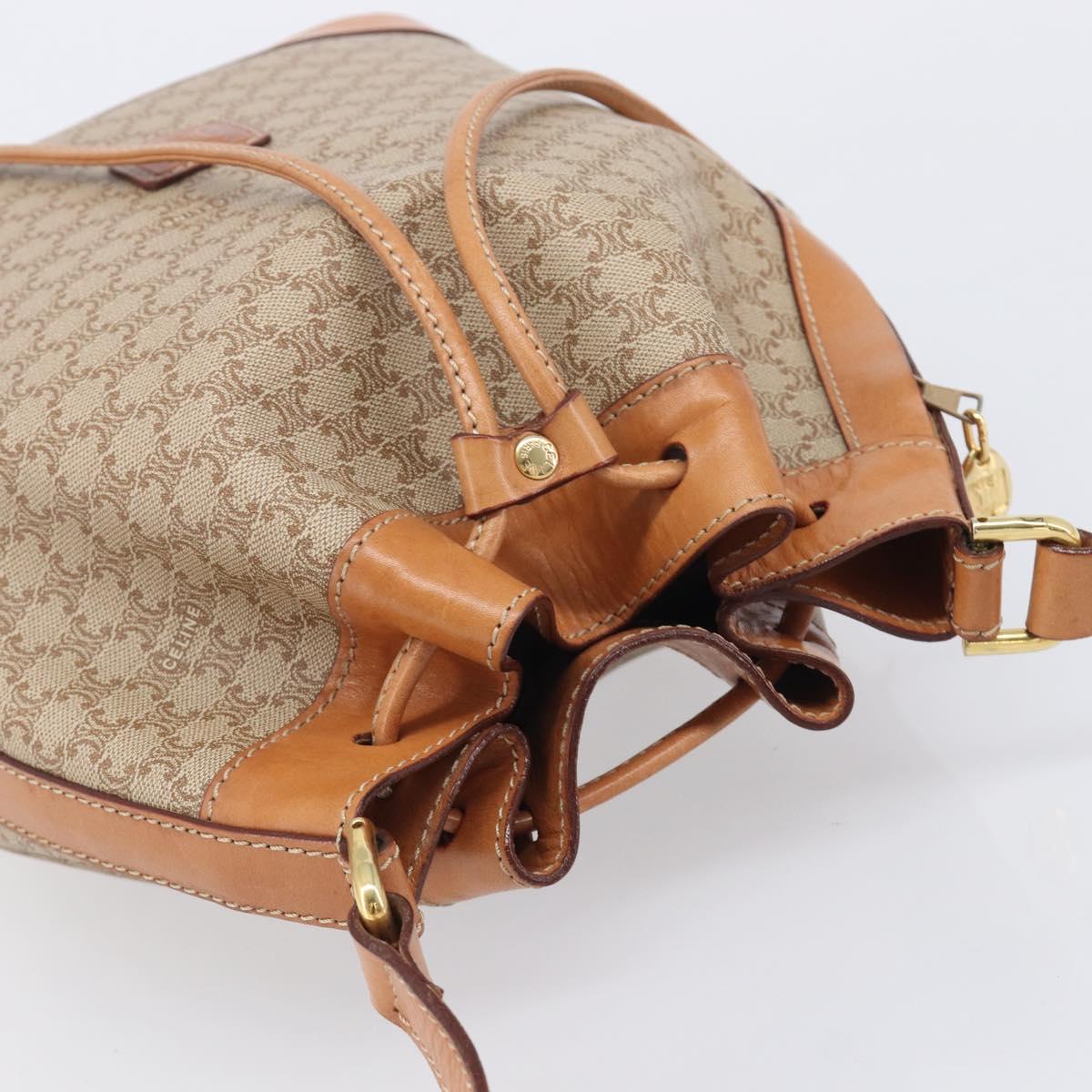 CELINE Macadam Canvas Shoulder Bag PVC Beige Gold Auth 209850A