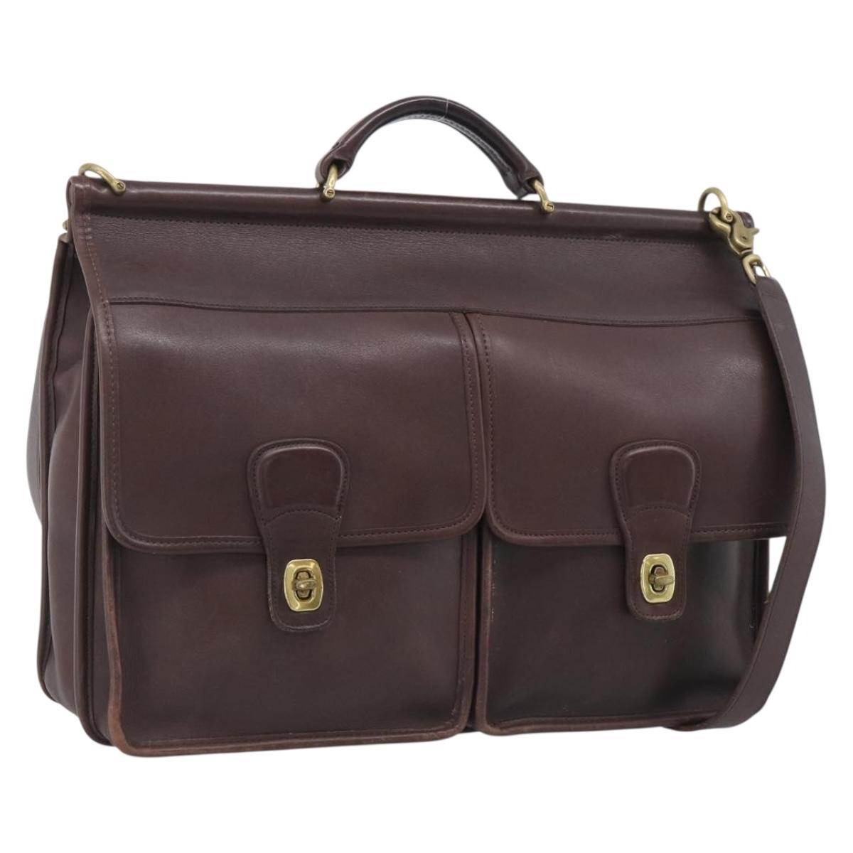 Coach Briefcase Leather 2way Dark Brown Gold Auth 209852