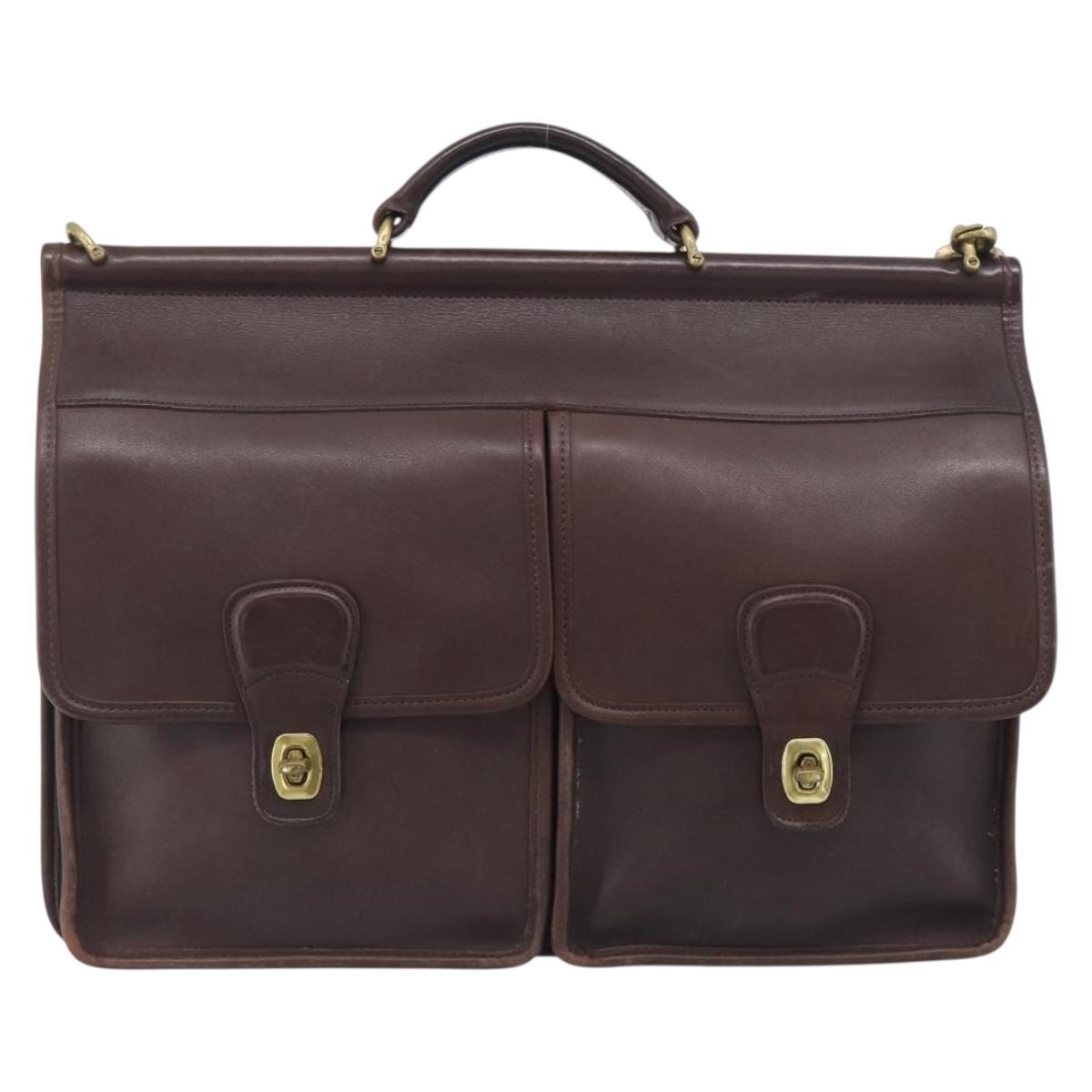 Coach Briefcase Leather 2way Dark Brown Gold Auth 209852