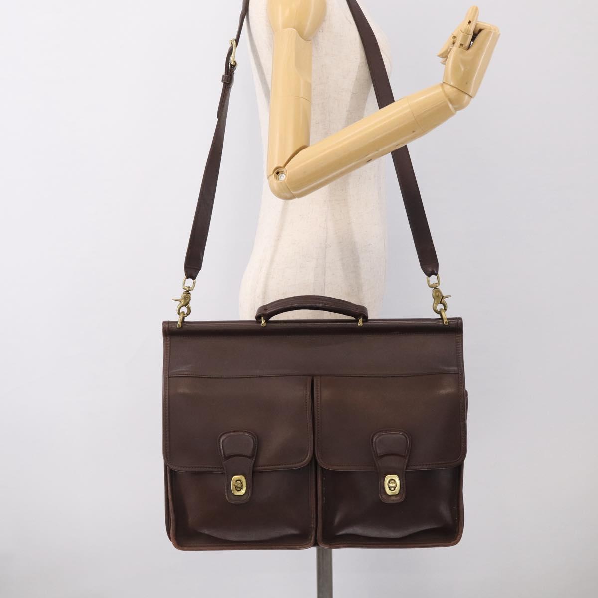 Coach Briefcase Leather 2way Dark Brown Gold Auth 209852