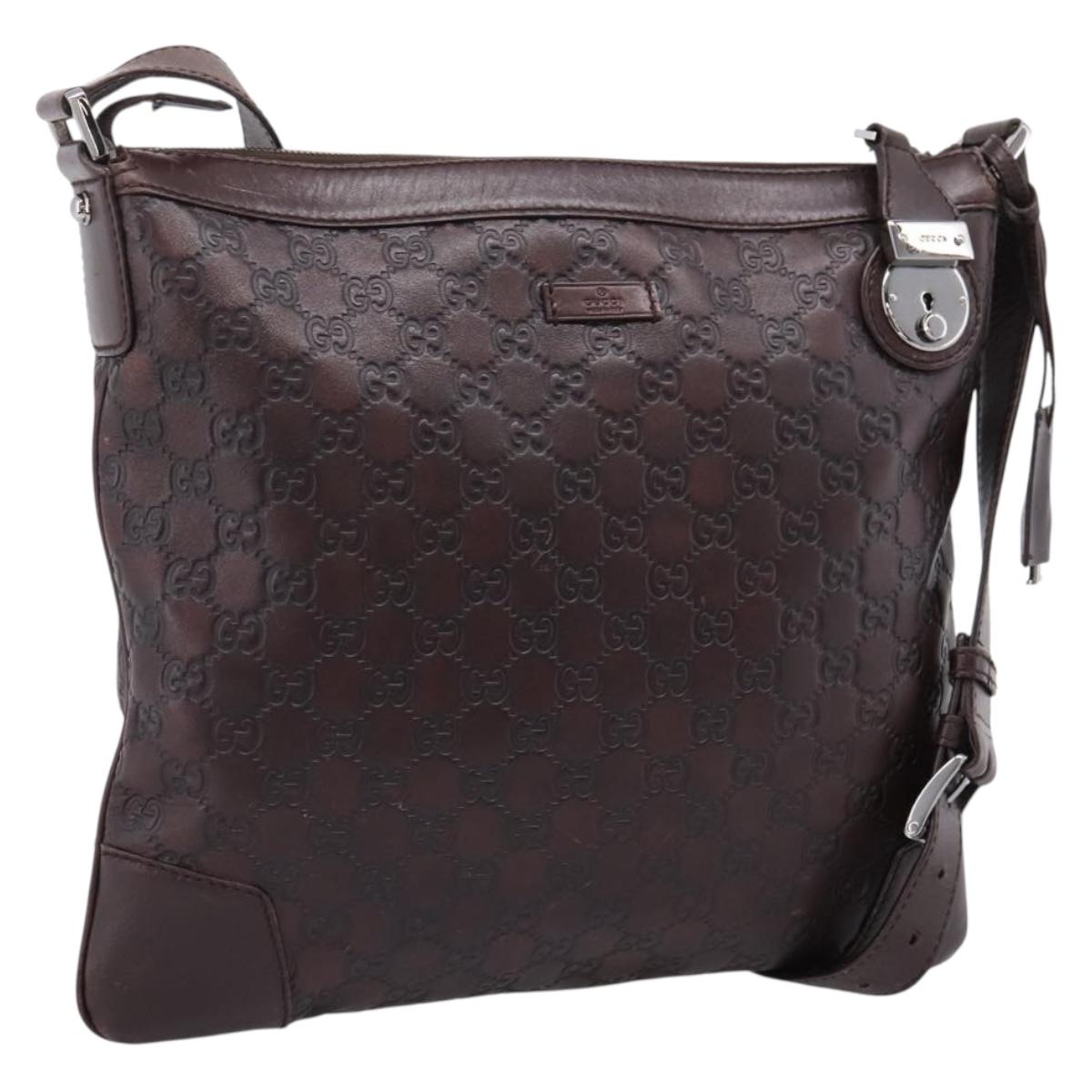 GUCCI GG Canvas Guccissima Bag Leather Dark Brown Silver 148476 Auth 209853V