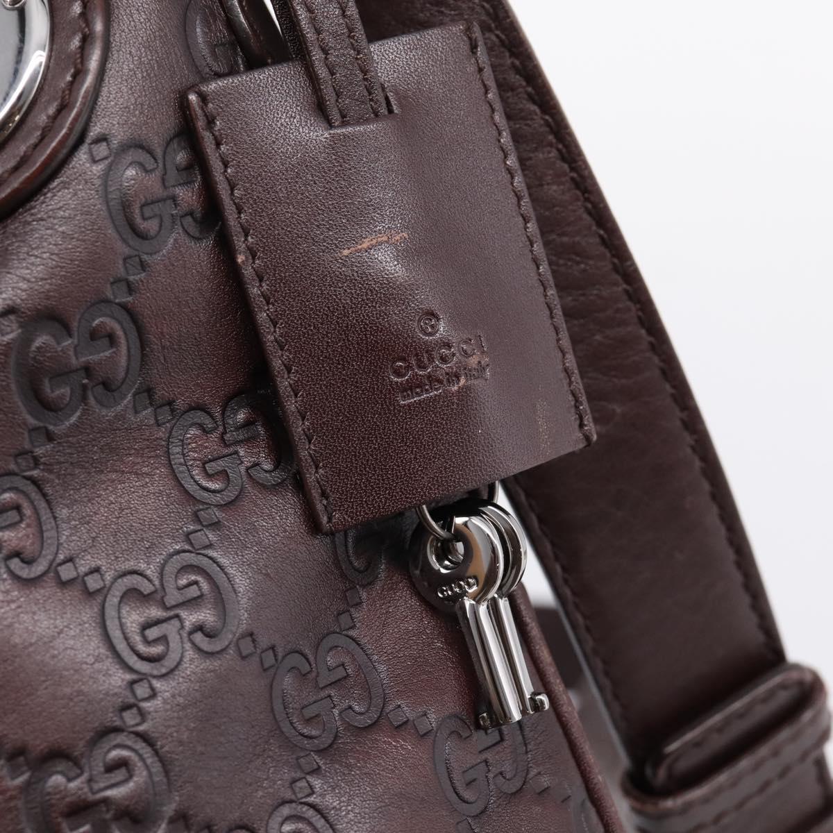 GUCCI GG Canvas Guccissima Bag Leather Dark Brown Silver 148476 Auth 209853V