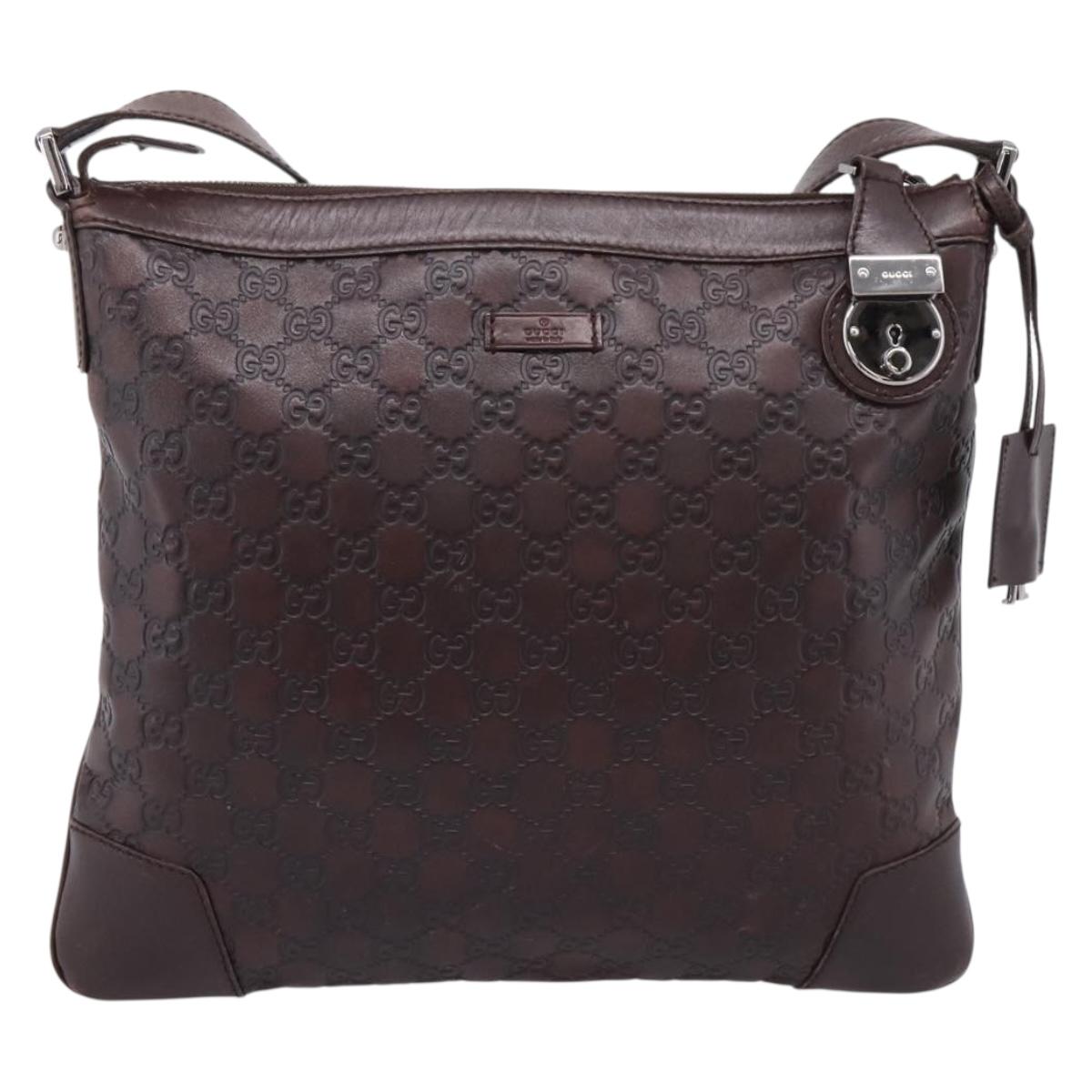 GUCCI GG Canvas Guccissima Bag Leather Dark Brown Silver 148476 Auth 209853V
