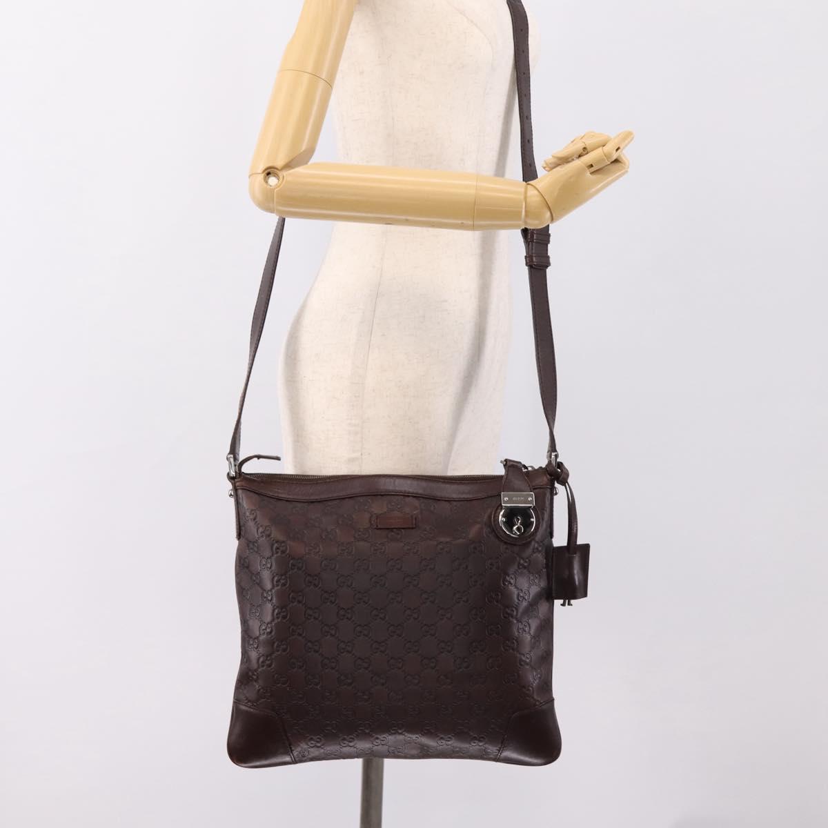 GUCCI GG Canvas Guccissima Bag Leather Dark Brown Silver 148476 Auth 209853V