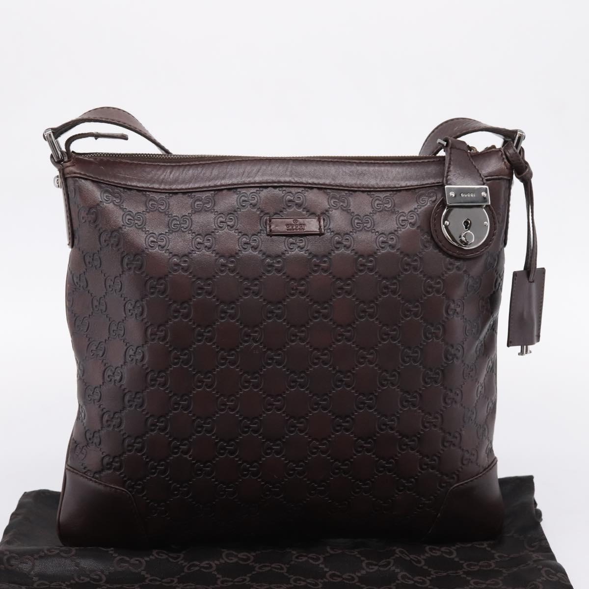 GUCCI GG Canvas Guccissima Bag Leather Dark Brown Silver 148476 Auth 209853V