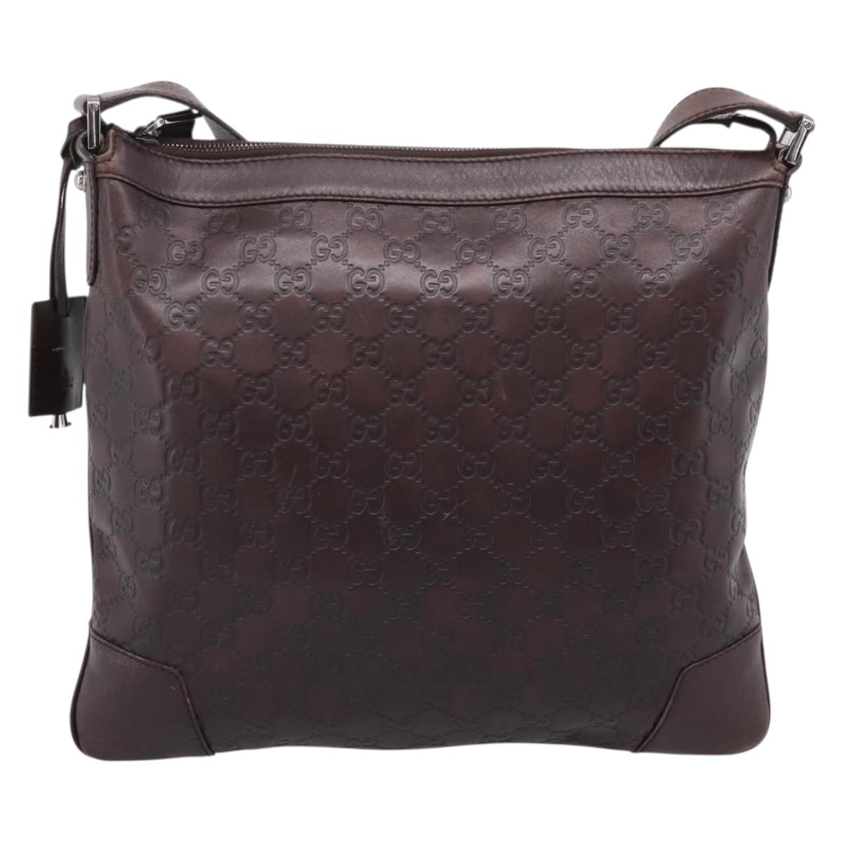 GUCCI GG Canvas Guccissima Bag Leather Dark Brown Silver 148476 Auth 209853V