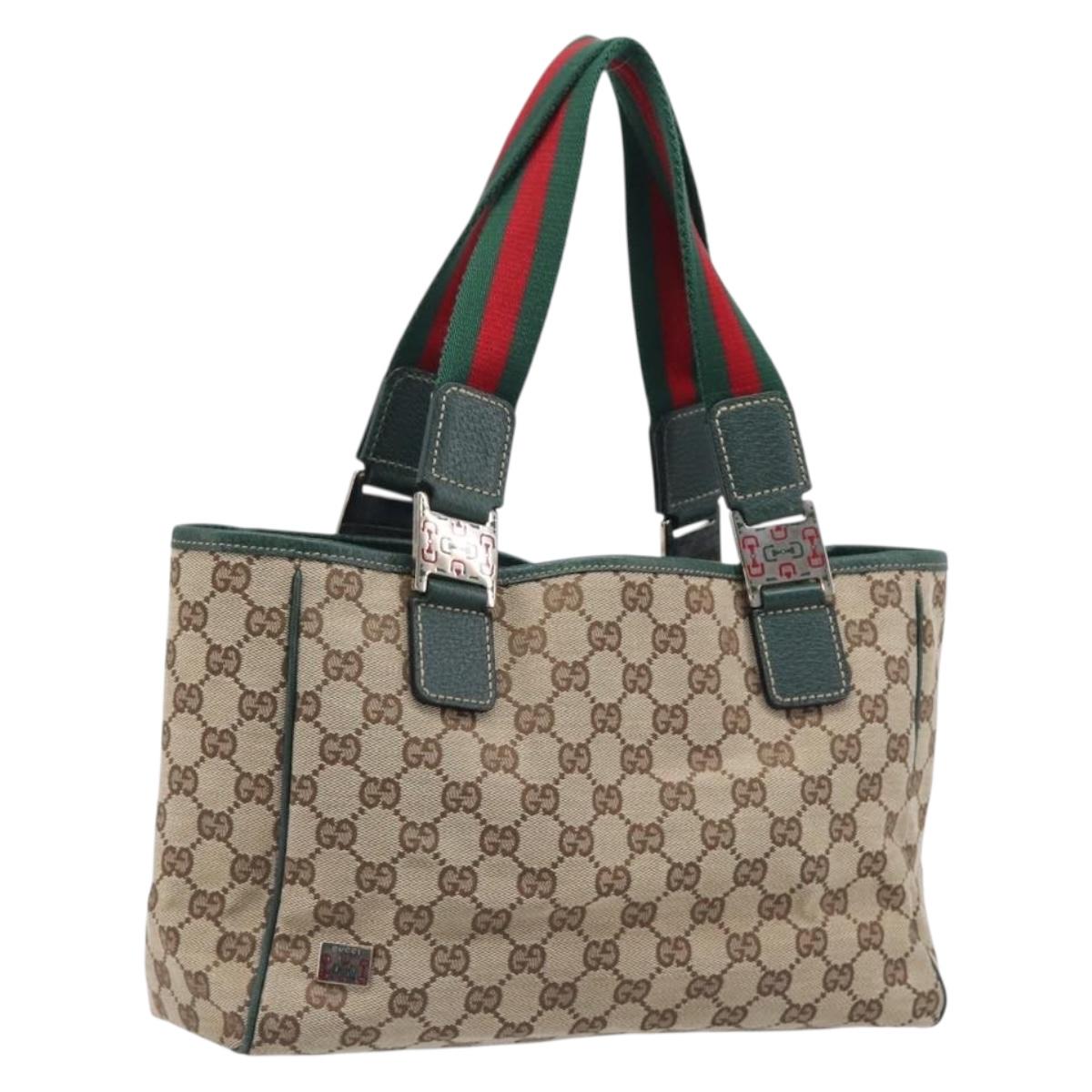 GUCCI GG Canvas Web Sherry Line Hand Bag Beige Silver 145810 Auth 209857V