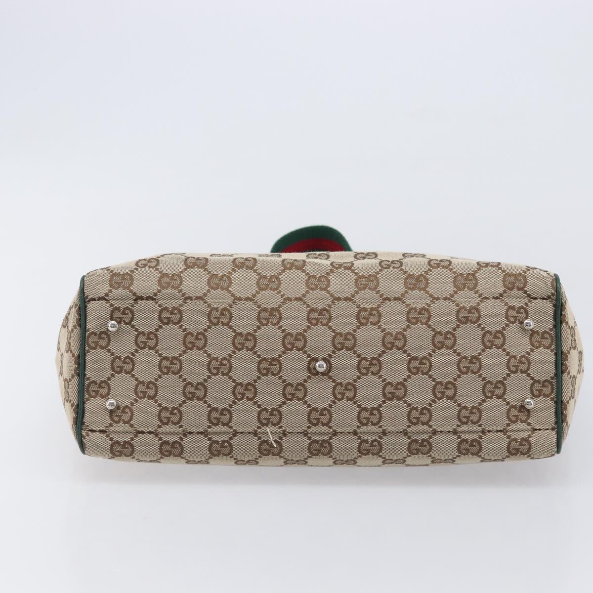 GUCCI GG Canvas Web Sherry Line Hand Bag Beige Silver 145810 Auth 209857V
