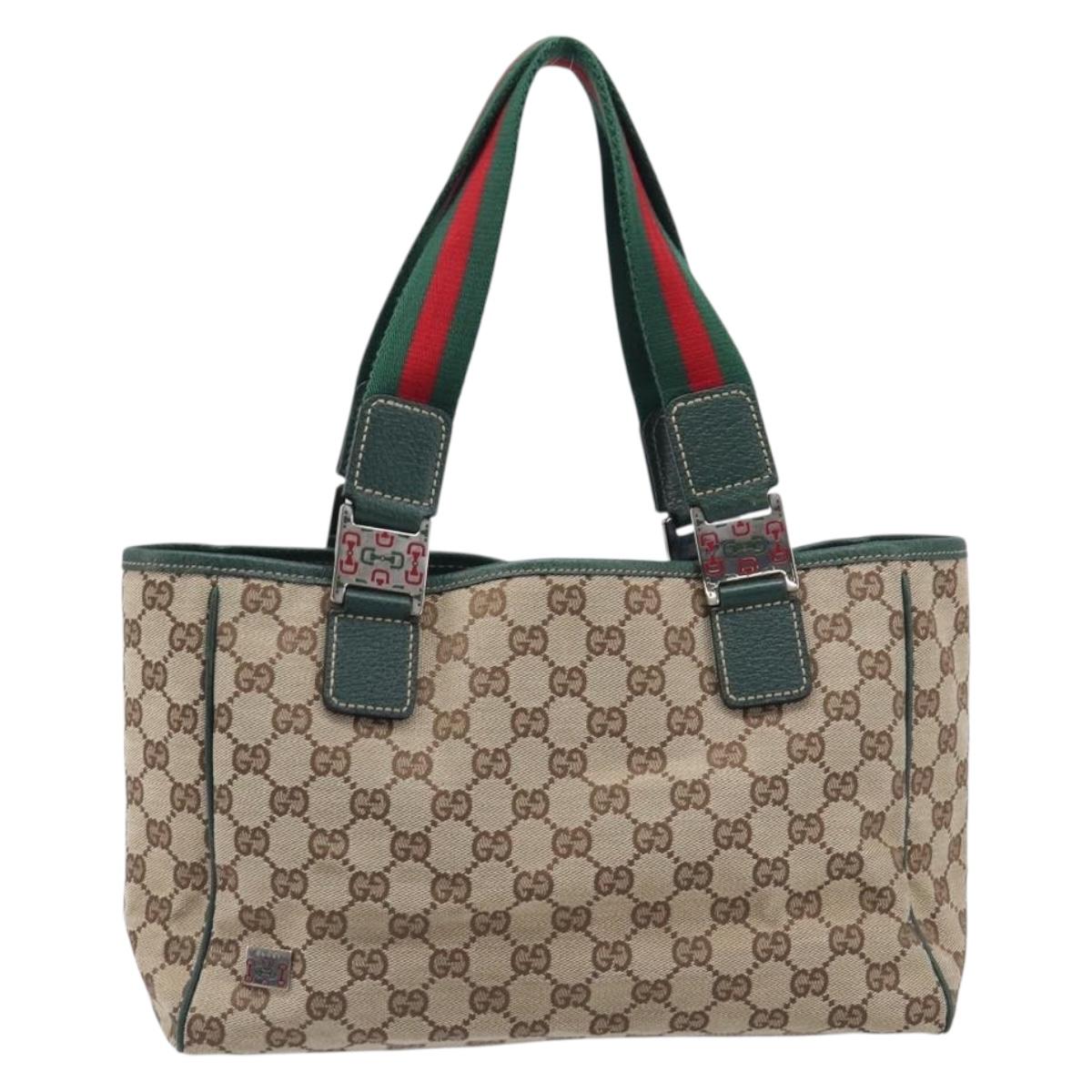 GUCCI GG Canvas Web Sherry Line Hand Bag Beige Silver 145810 Auth 209857V
