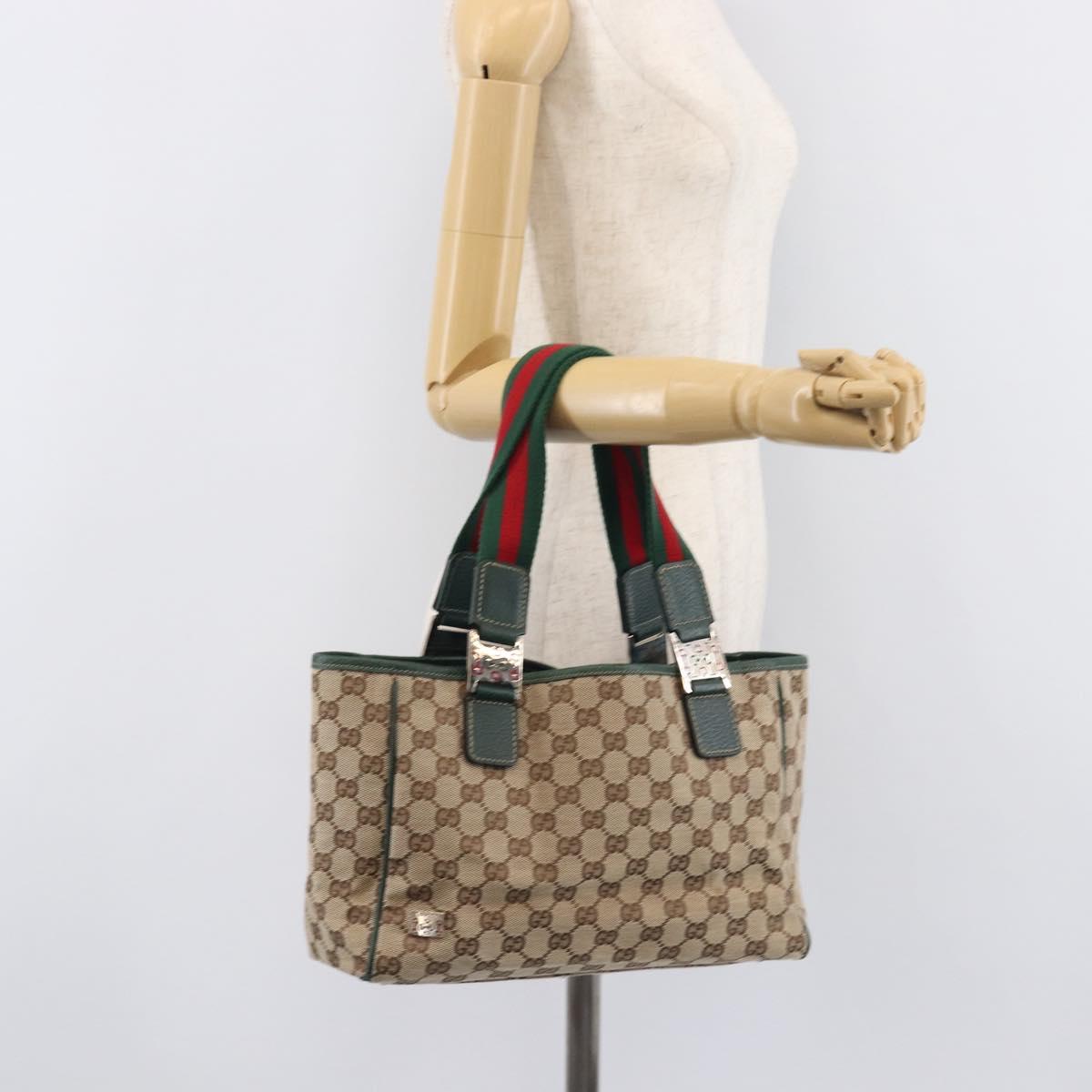 GUCCI GG Canvas Web Sherry Line Hand Bag Beige Silver 145810 Auth 209857V