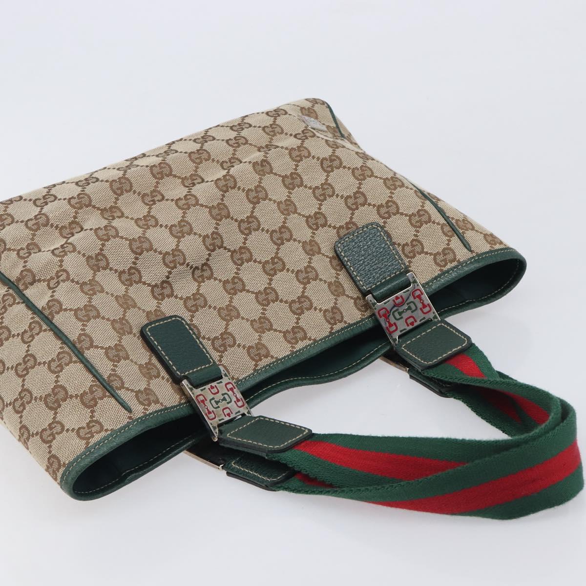 GUCCI GG Canvas Web Sherry Line Hand Bag Beige Silver 145810 Auth 209857V
