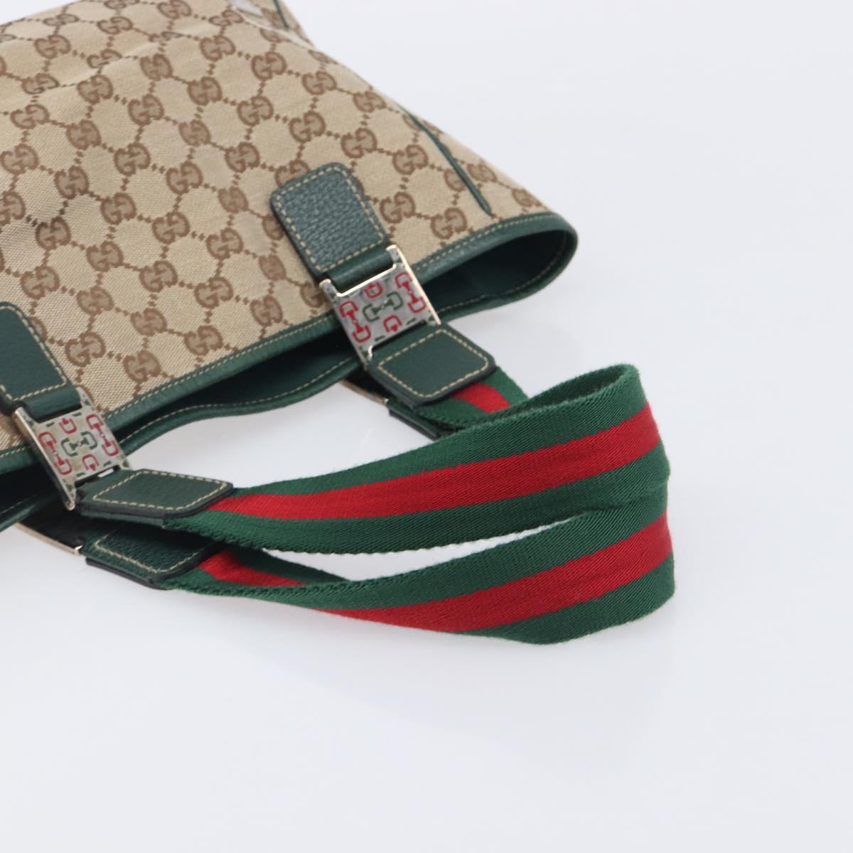 GUCCI GG Canvas Web Sherry Line Hand Bag Beige Silver 145810 Auth 209857V