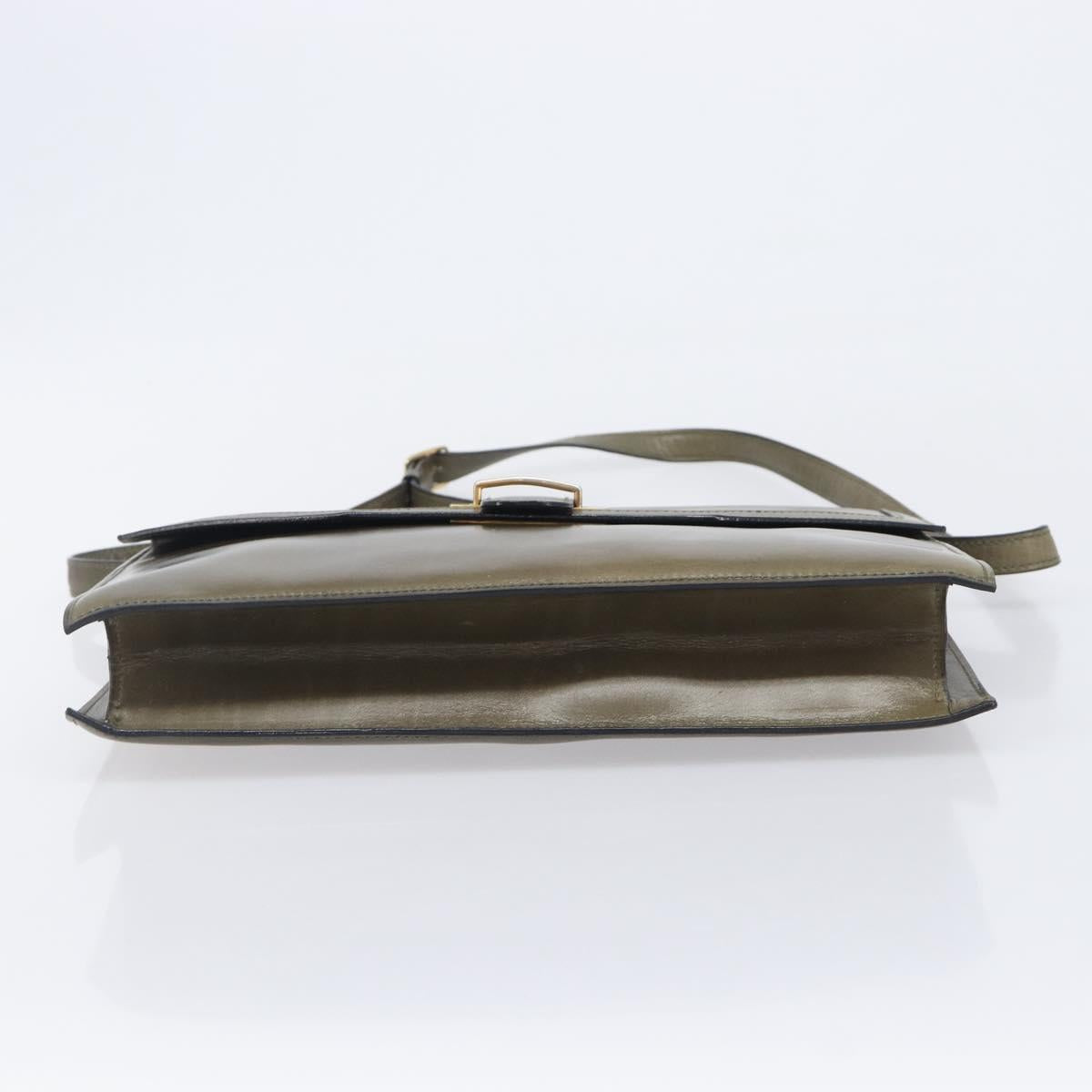 CELINE Shoulder Bag Leather Khaki Gold Auth 209858