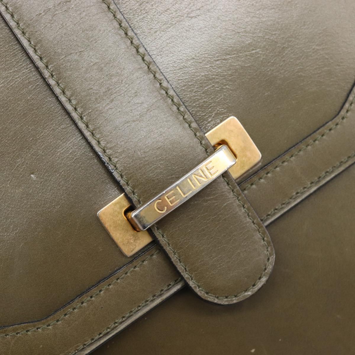 CELINE Shoulder Bag Leather Khaki Gold Auth 209858