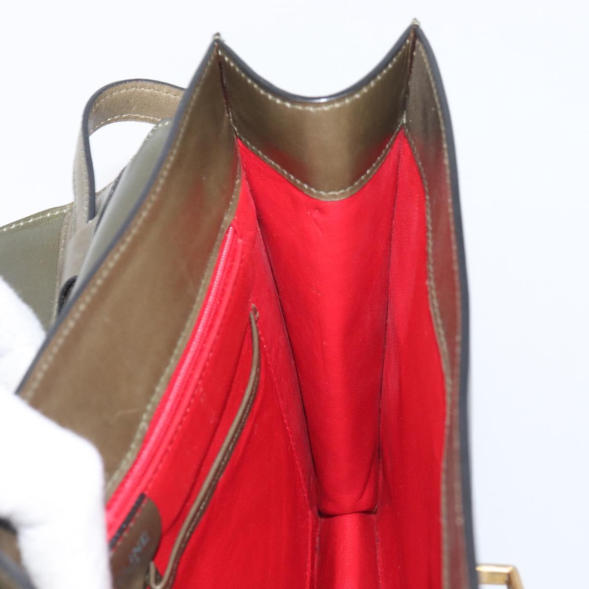 CELINE Shoulder Bag Leather Khaki Gold Auth 209858