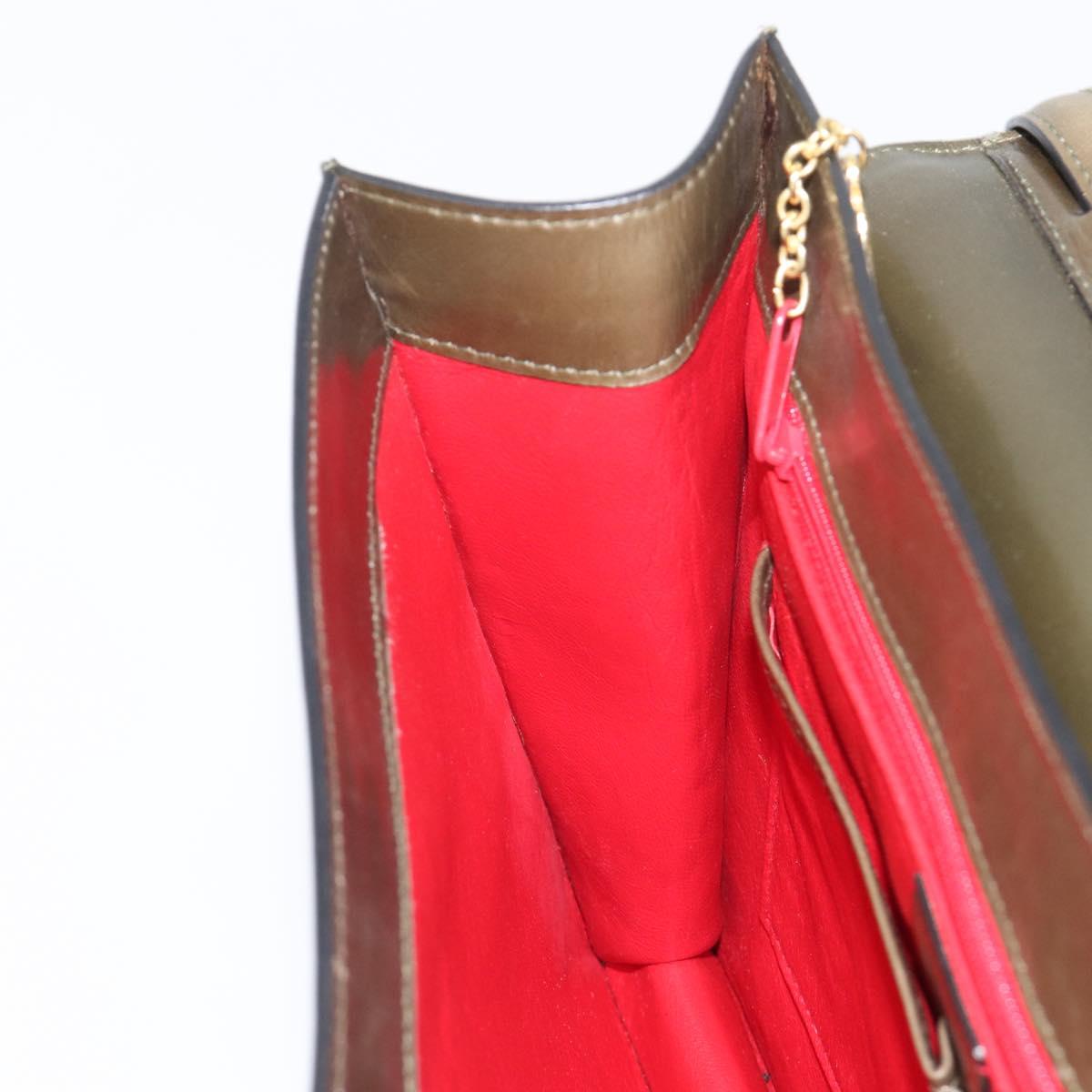 CELINE Shoulder Bag Leather Khaki Gold Auth 209858