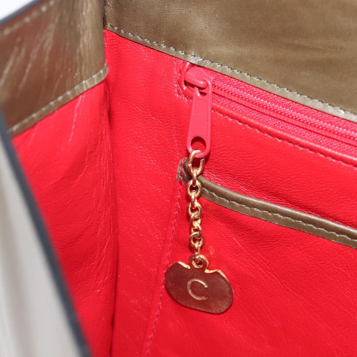 CELINE Shoulder Bag Leather Khaki Gold Auth 209858
