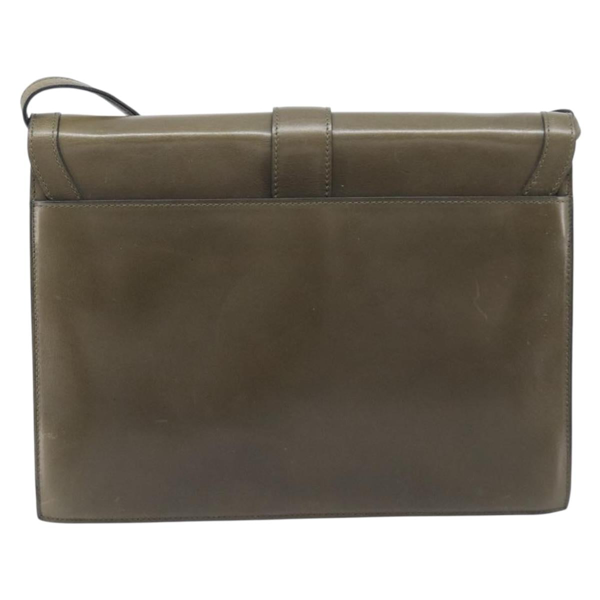 CELINE Shoulder Bag Leather Khaki Gold Auth 209858