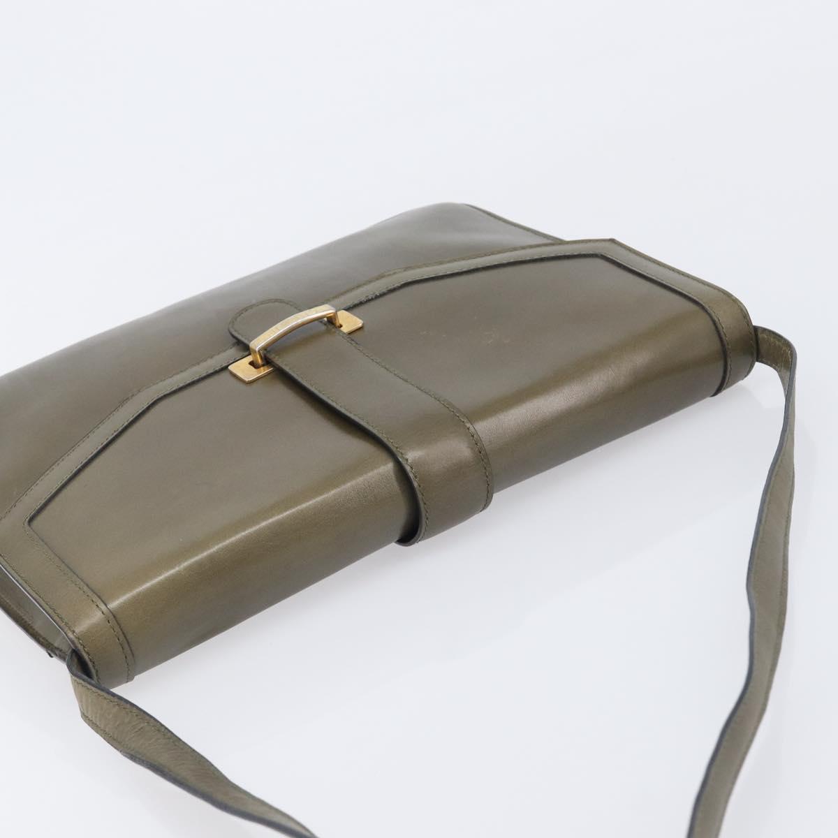 CELINE Shoulder Bag Leather Khaki Gold Auth 209858