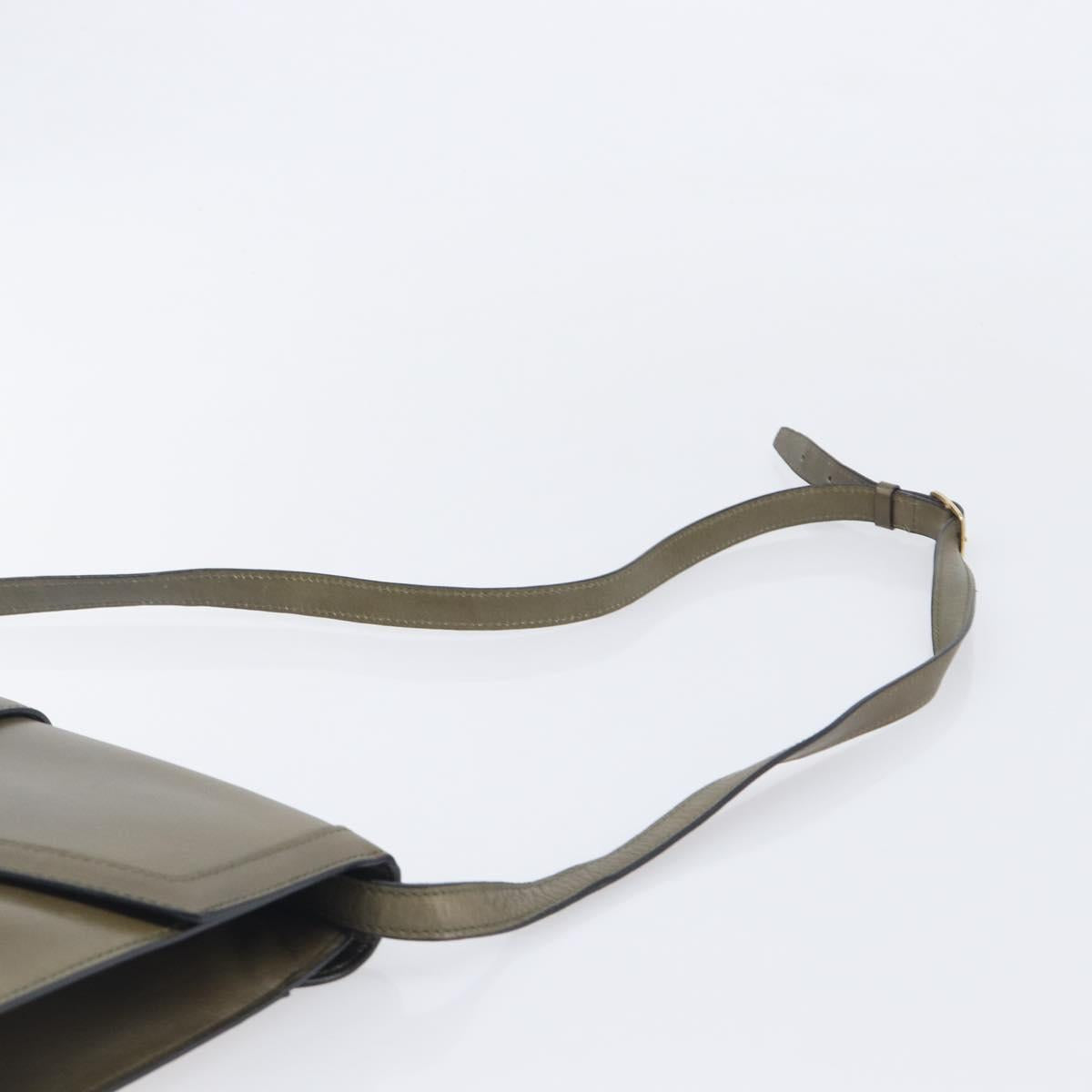 CELINE Shoulder Bag Leather Khaki Gold Auth 209858