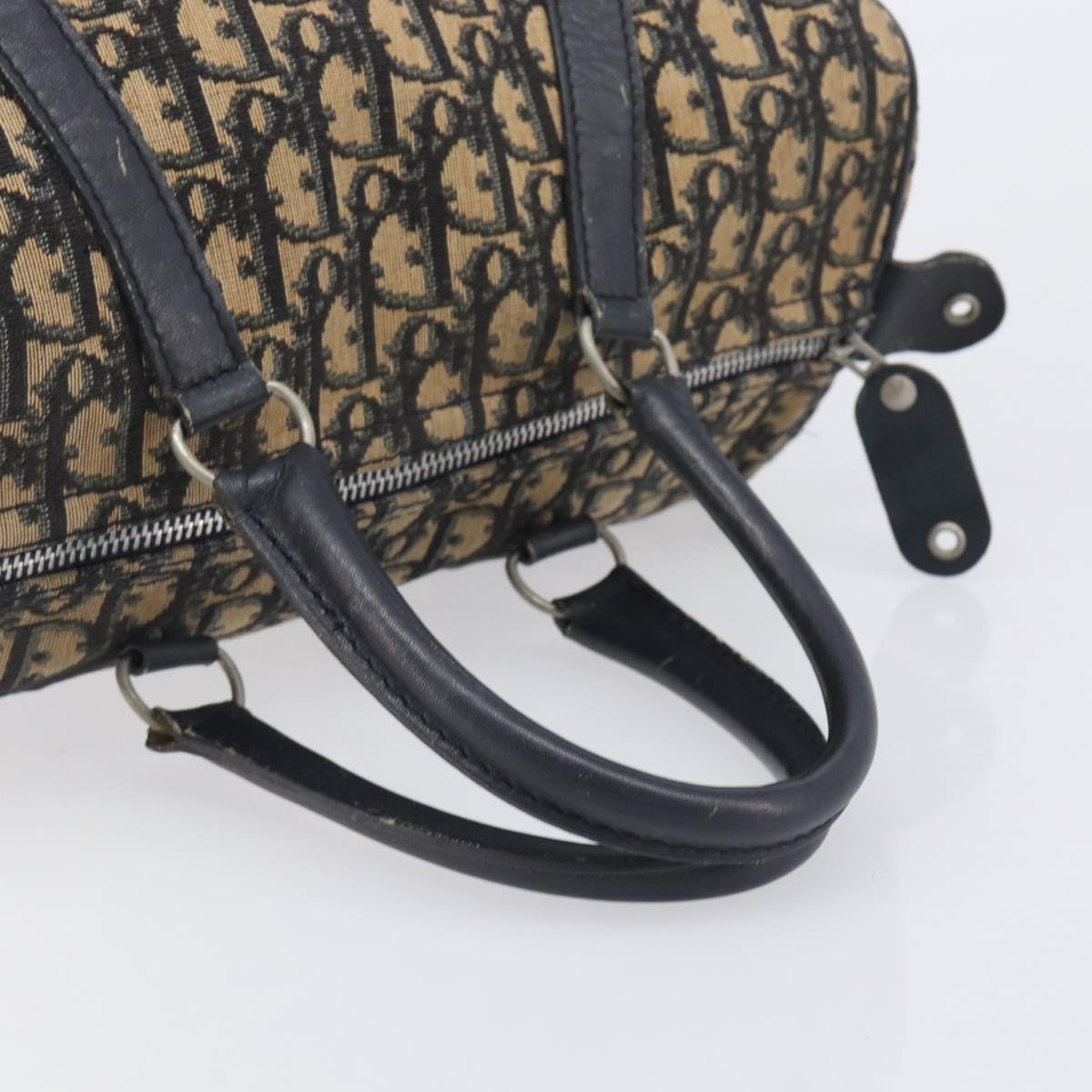 Christian Dior Trotter Canvas Boston Bag Navy Silver Auth 209861