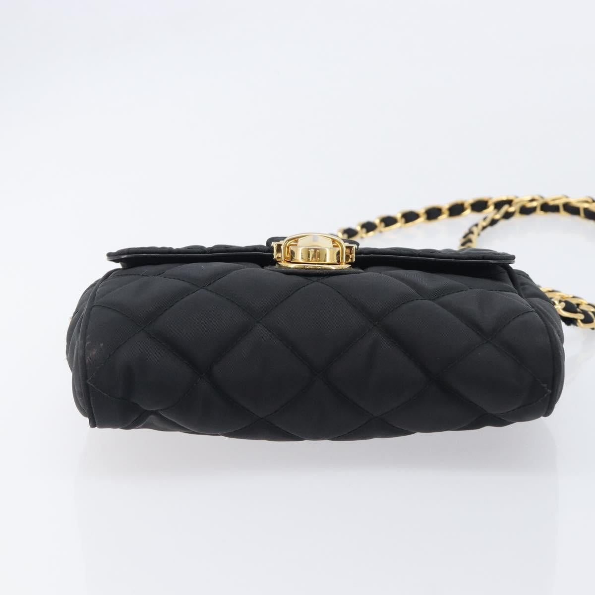 PRADA Chain Shoulder Bag Nylon Black Gold Auth 209862A