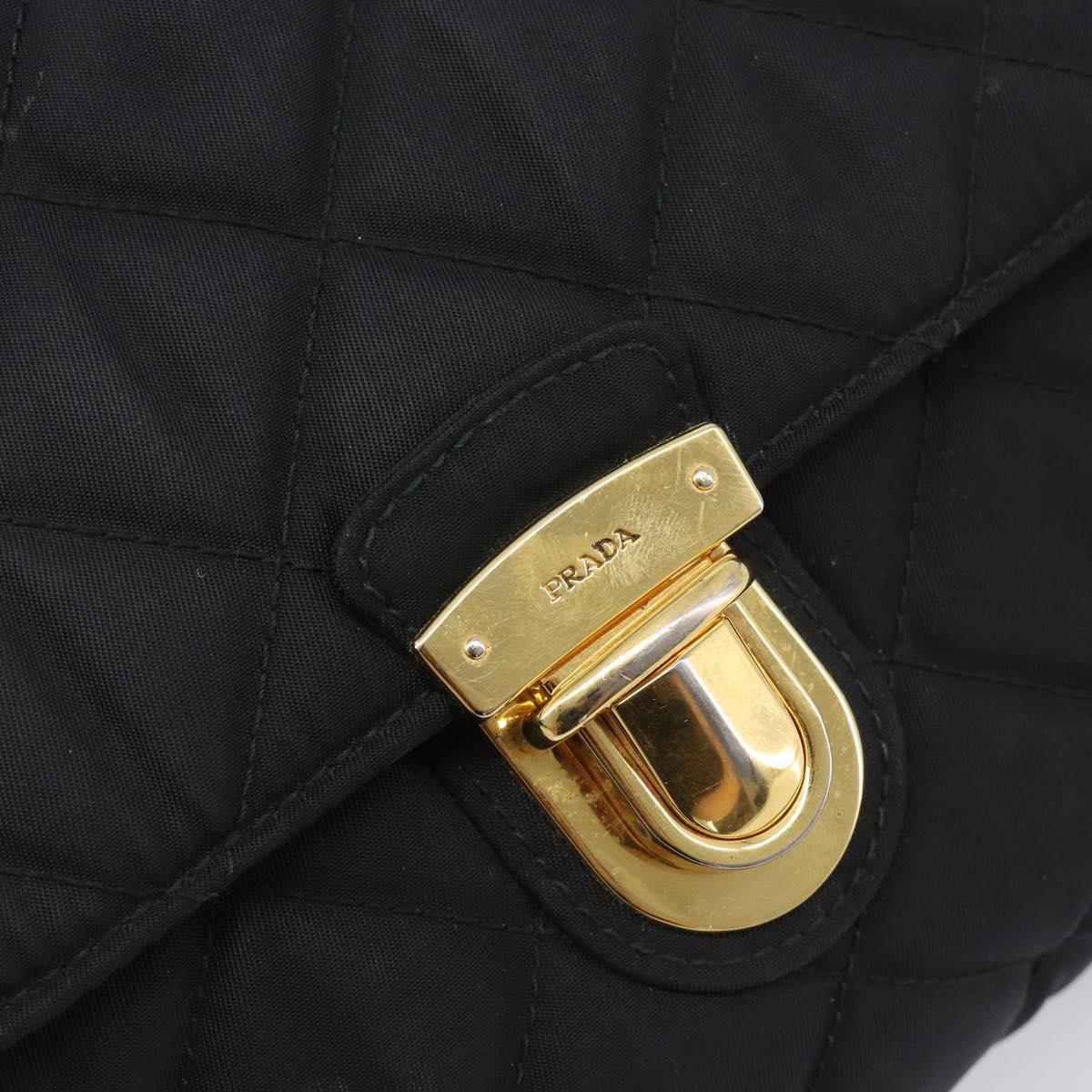 PRADA Chain Shoulder Bag Nylon Black Gold Auth 209862A