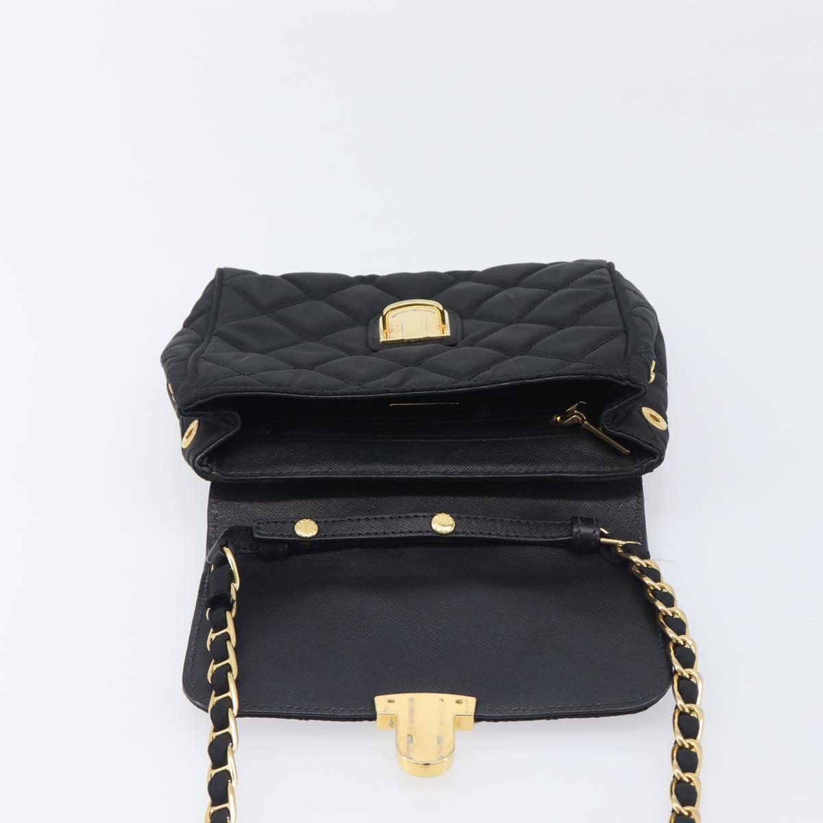 PRADA Chain Shoulder Bag Nylon Black Gold Auth 209862A